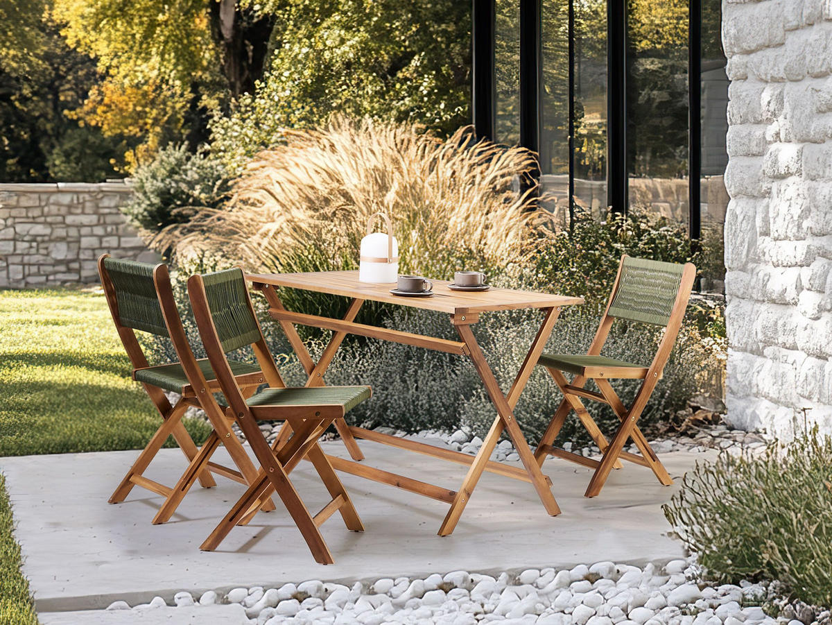 GARTENMÖBEL-SET 4-Sitzer Grün Prossedi - Hellbraun/Grün, Holz (120/75/60cm) - Beliani