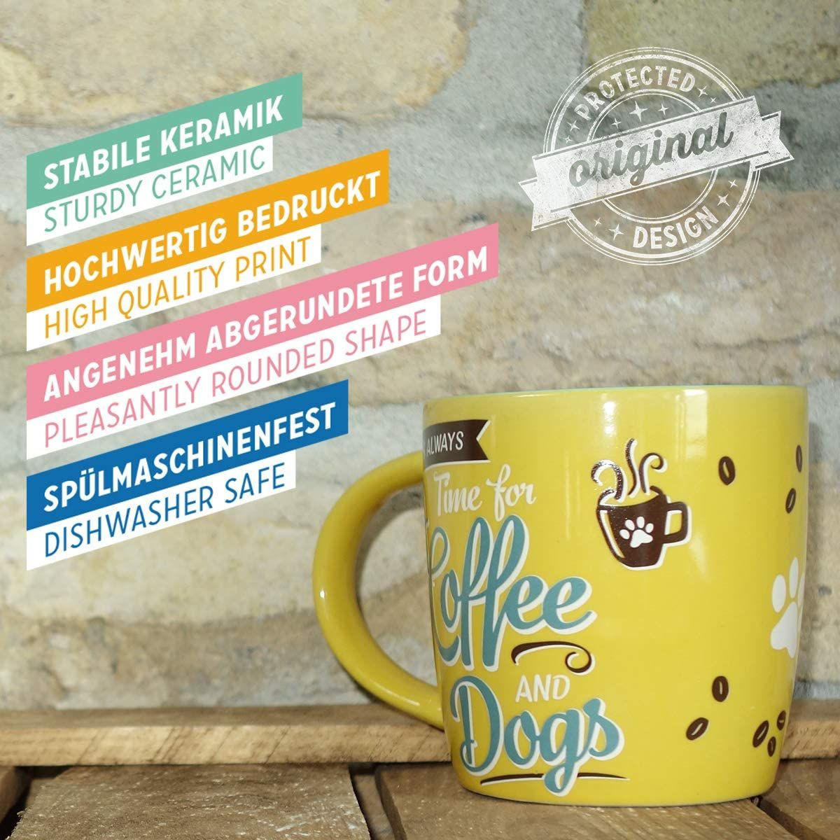KAFFEETASSE 330 ml Pfotenschild Coffee and Dogs - Multicolor, Keramik (0.33L) - Nostalgic-Art