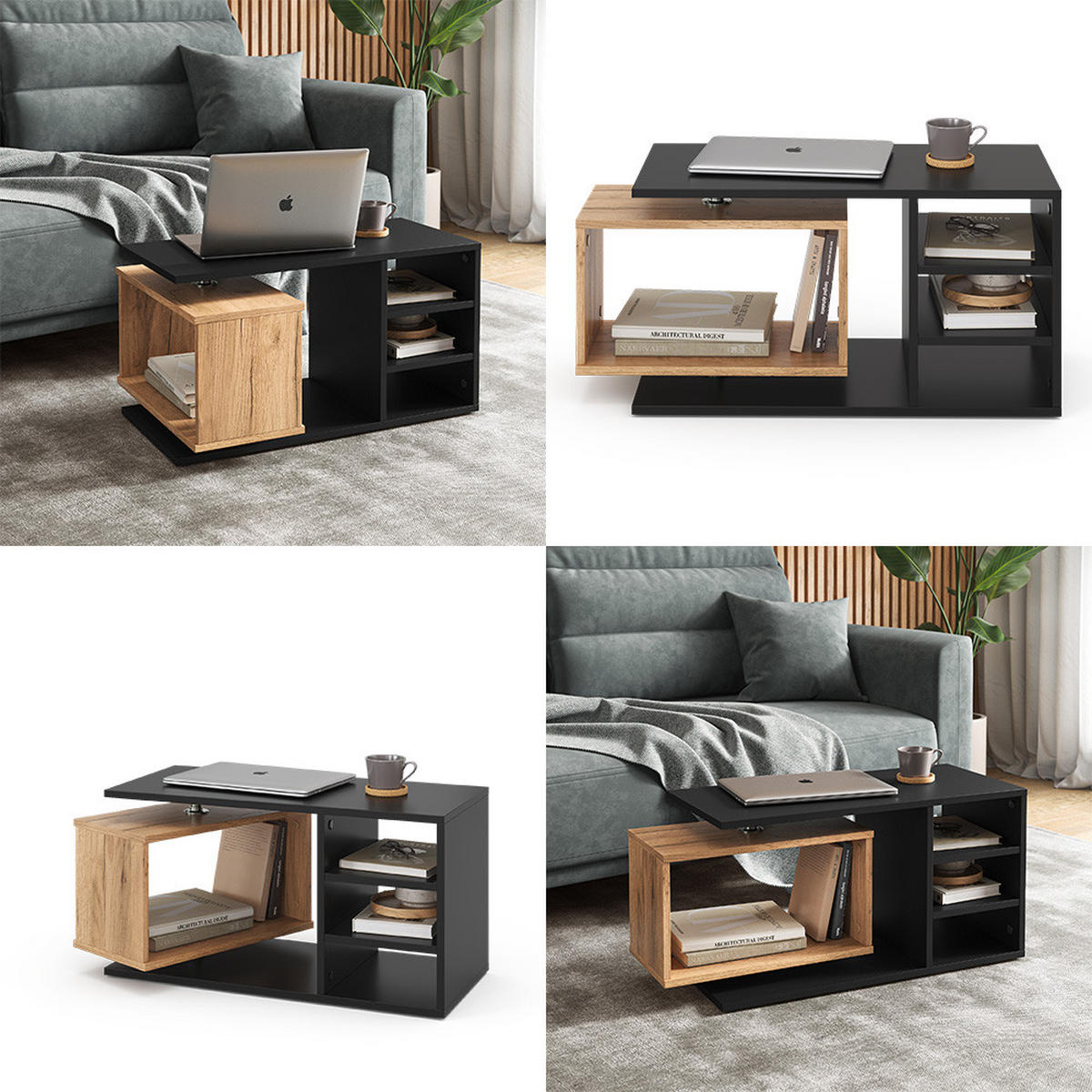 COUCHTISCH Rafi Schwarz 88 x 35 cm - Eichefarben/Schwarz, Holzwerkstoff (35/88/40cm) - Vicco