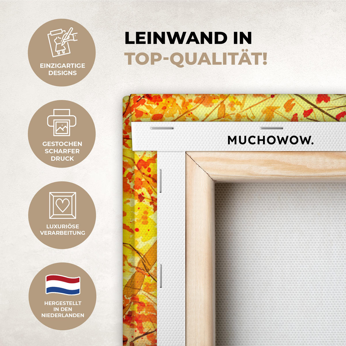 LEINWANDBILD Natur - Ölfarbe - Hirsche - Tiere - Herbst - Orange 20x20 cm - Orange, Textil (20/20cm) - MuchoWow