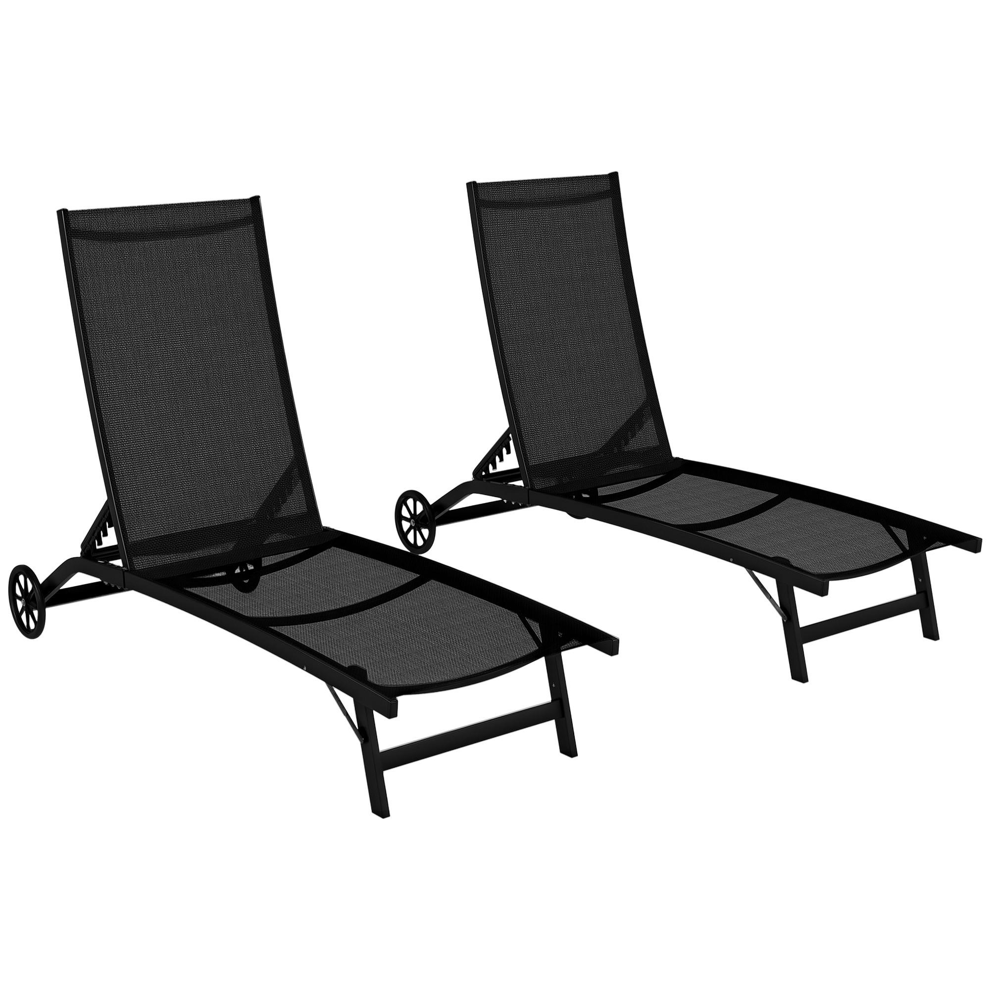 SONNENLIEGE 2er-Set DE-15618 mit Rollen, 5-fach verstellbar Schwarz - Schwarz, Metall (165/102/66cm) - ComfortXL
