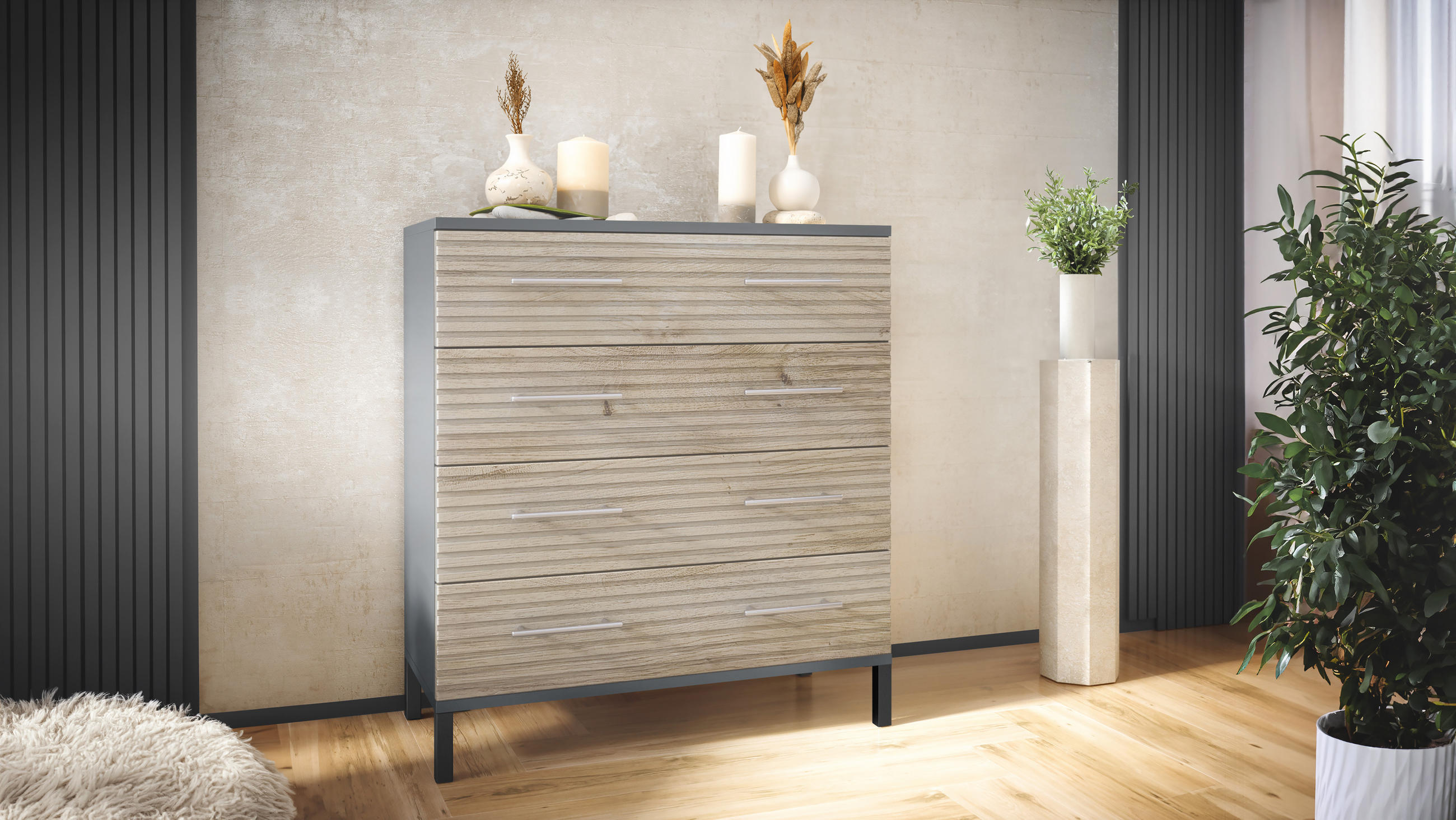 KOMMODE Pavos Eiche Viking - Sonoma Eiche, Holzwerkstoff (76/84/35cm) - Vladon