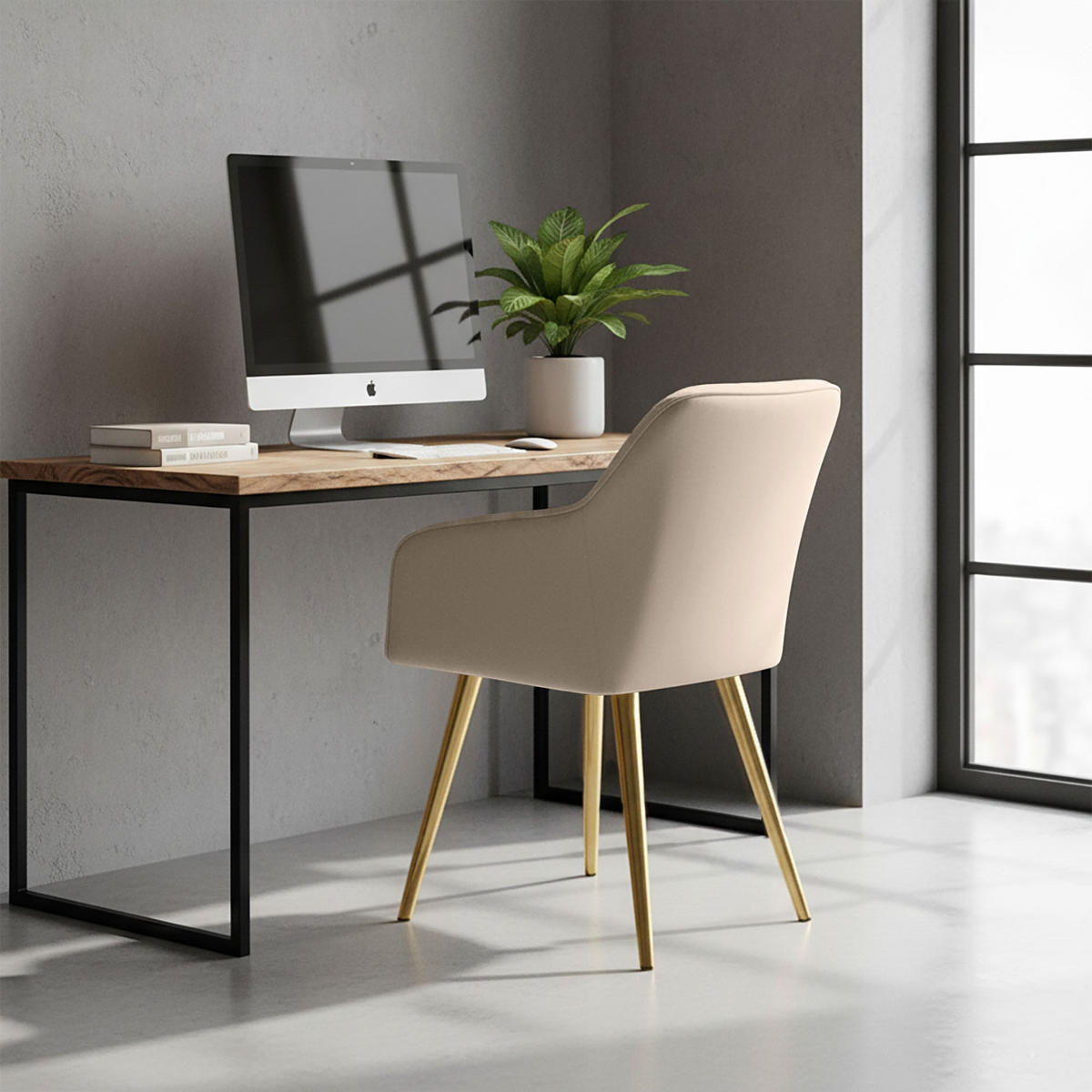 POLSTERSTUHL 2er Set, Metallbeine Beige, Gold 54/82/58 - Beige, Textil (54/82/58cm) - RAUMHIRSCH FURNITURE