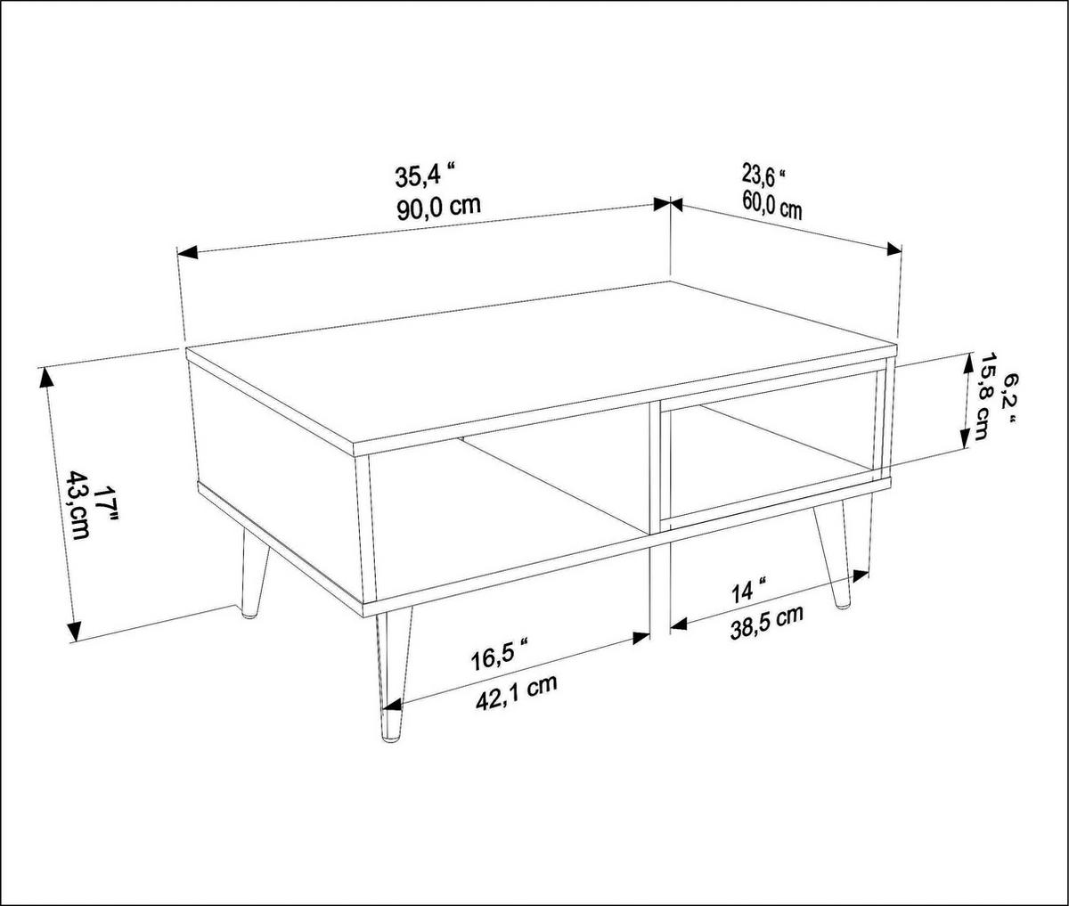 COUCHTISCH Oberon Oud Schwarz - Baltimorefarben, Holzwerkstoff (60/90/43cm) - Decorotika