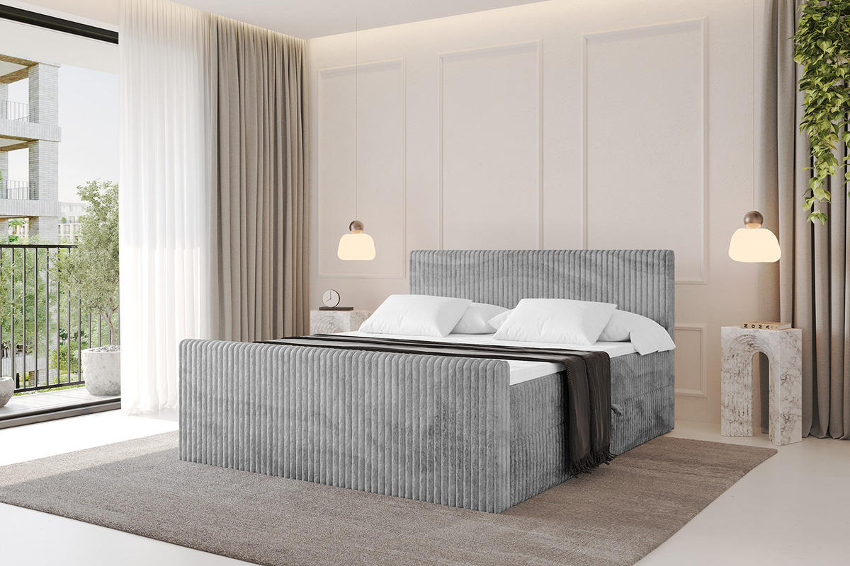 BOXBETT mit Matratze H4 und Lattenrost - TOLO-Z - 180x200 Cord - Hellgrau - Hellgrau, Holzwerkstoff (180/200cm) - ALTDECOR