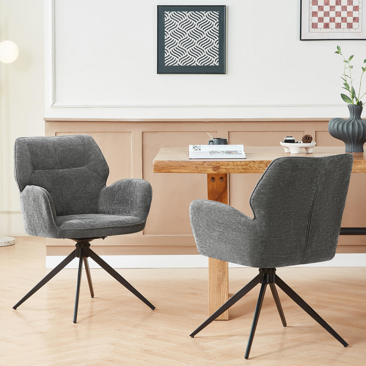 STUHL drehbar 2er-Set Dunkelgrau mit Metallbeinen - Dunkelgrau, Metall (45/84/53.5cm) - Meubliv
