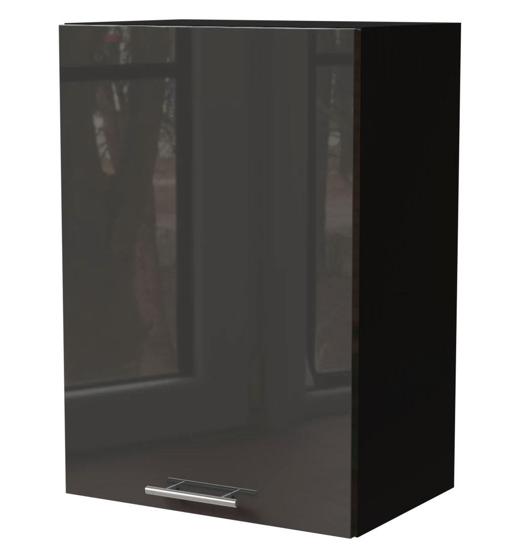 KÜCHENHÄNGESCHRANK Essen W2/50 Graphit Hochglanz / Schwarz Matt 50 / 32,5 / 72cm - Schwarz/Graphitfarben, Holz/Holzwerkstoff (50/72/32.5cm) - Feldmann-Wohnen