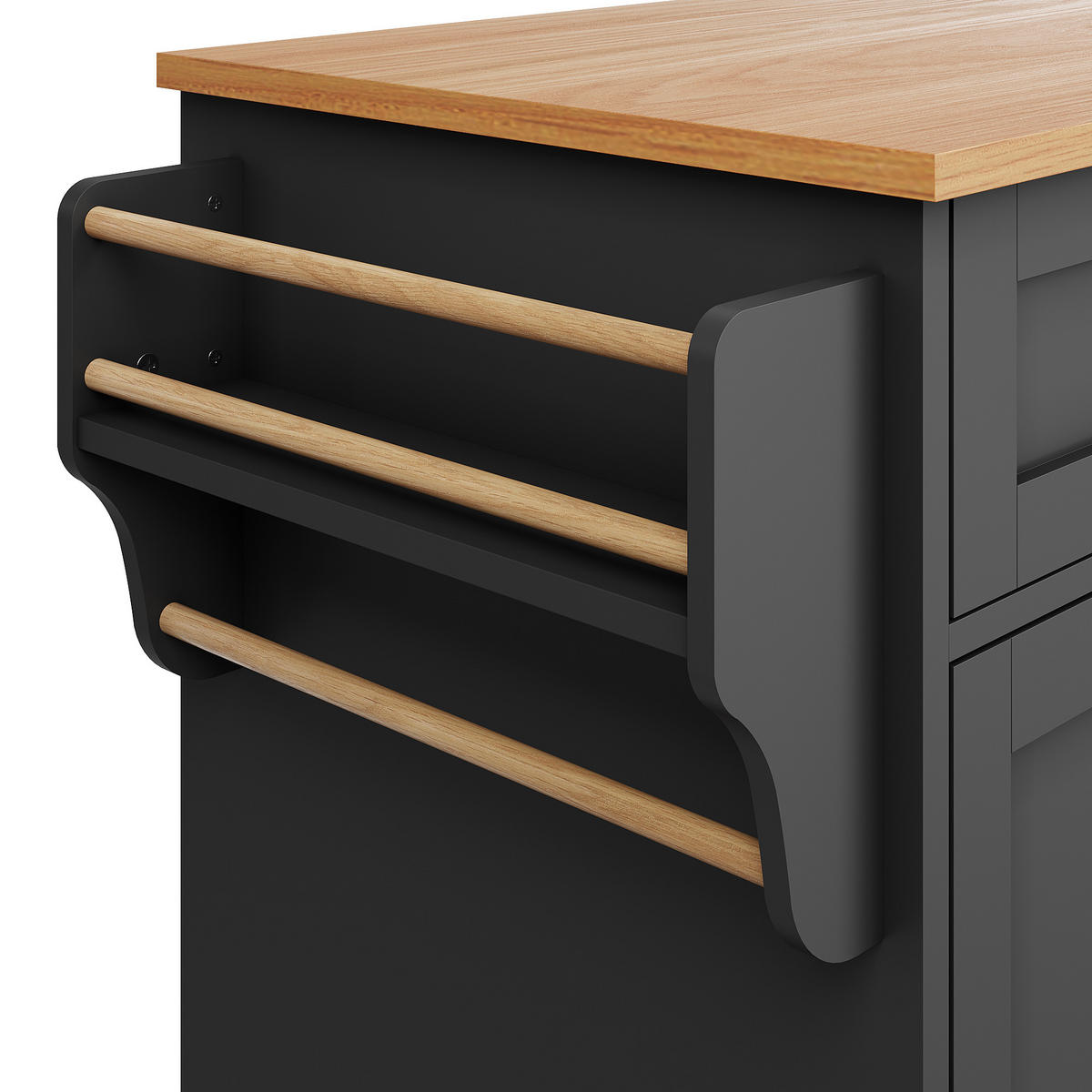 KÜCHENWAGEN Speisewagen 134x46x92cm Schwarz mit Trennwand & Holzregalen - Schwarz, Holzwerkstoff (134/92/46cm) - Modfu