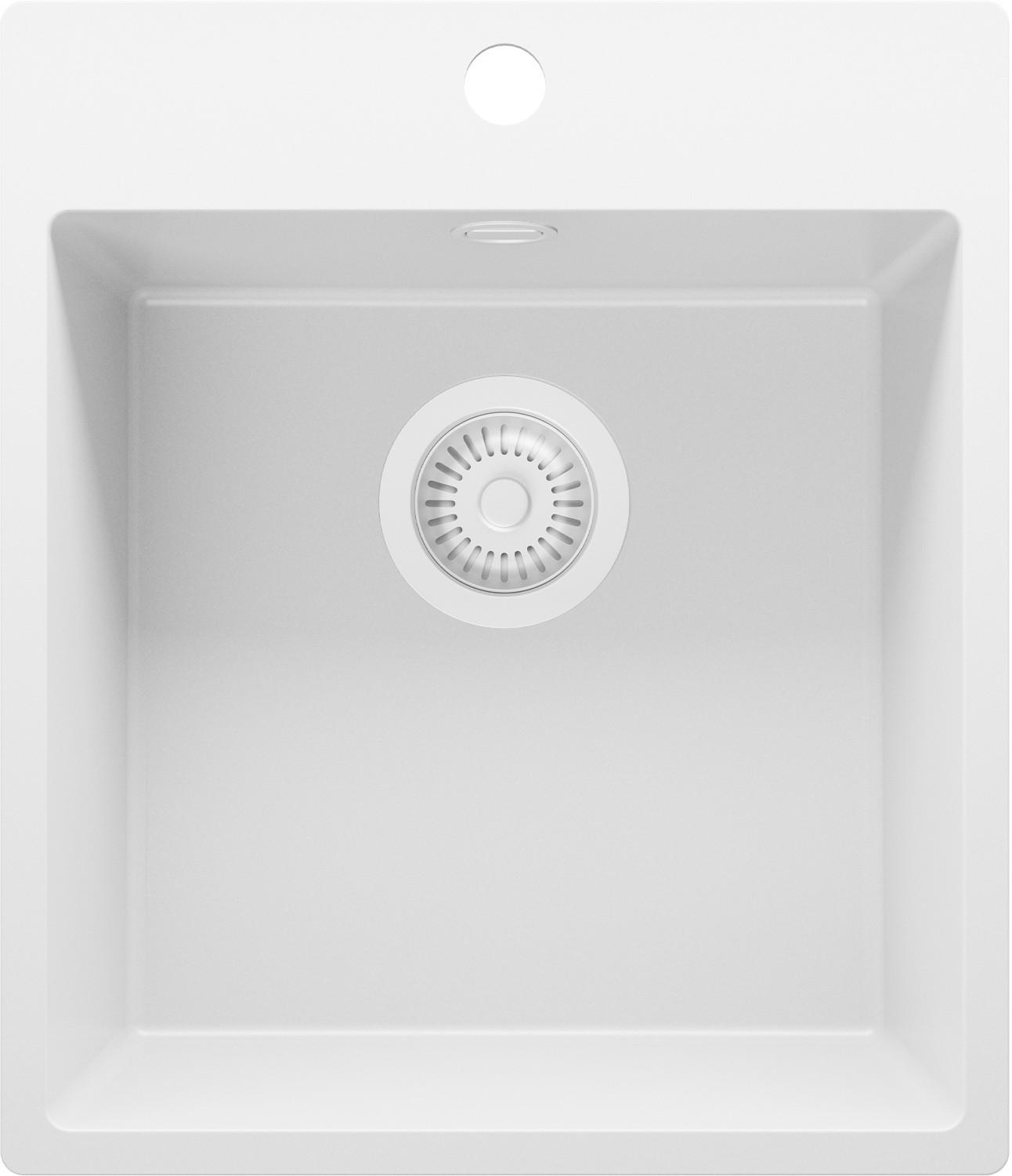 SPÜLBECKEN Riga, 2-er set Alles Weiß 43/50 cm 1 Becken + Ablauf-Set ab 45er Unterschrank - Weiß, Kunststoff (43/20/50cm) - Primagran