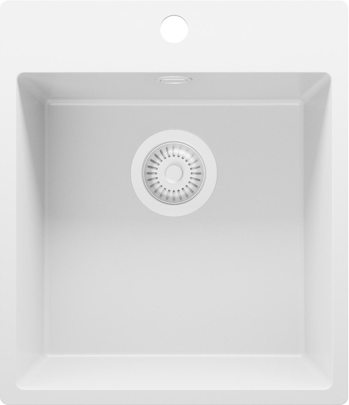SPÜLBECKEN Riga, 2-er set Alles Weiß 43/50 cm 1 Becken + Ablauf-Set ab 45er Unterschrank - Weiß, Kunststoff (43/20/50cm) - Primagran
