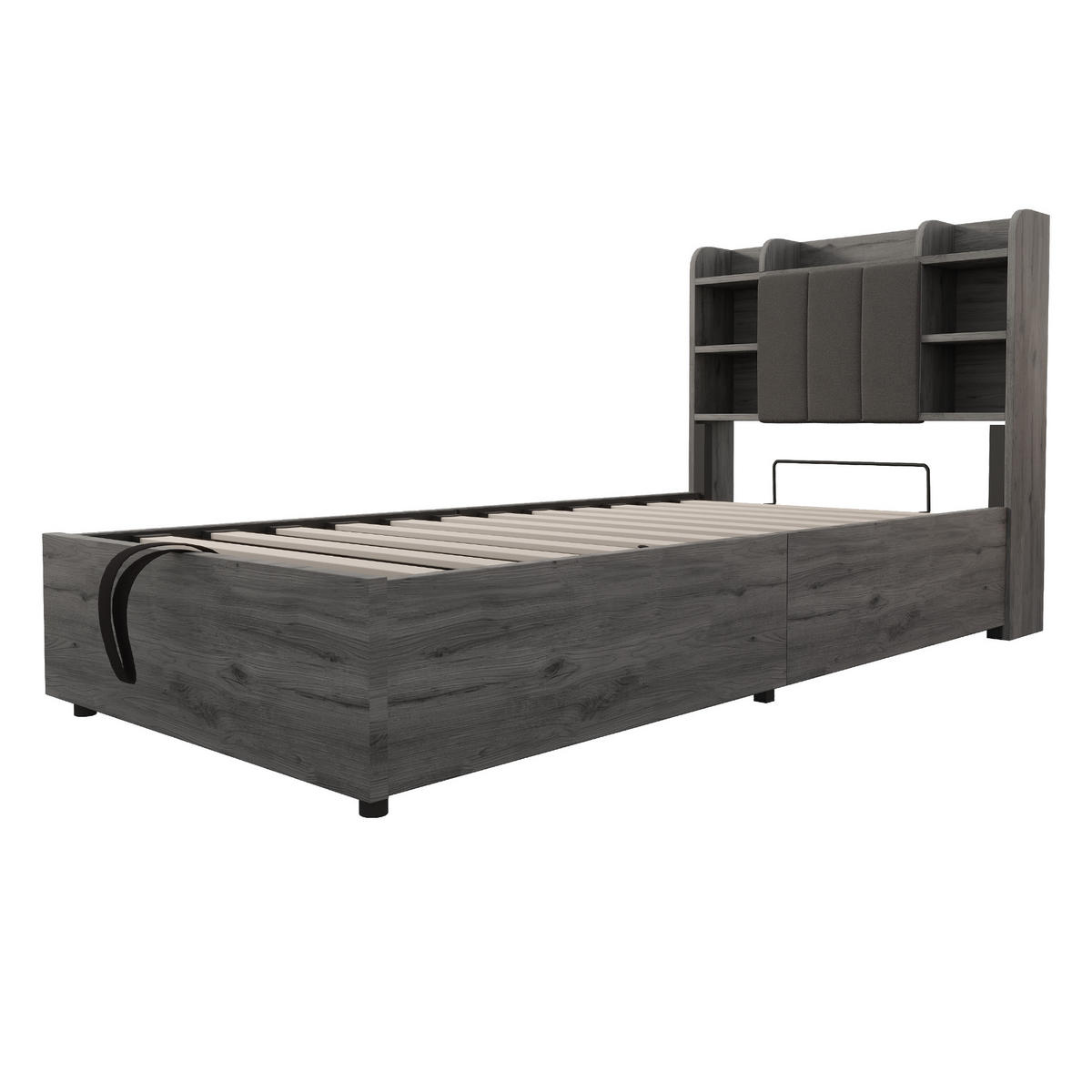 POLSTERBETT 90/200 cm Grau mit Stauraum, Ausgestattet mit USB und Tape-C-Steckdose - Grau, Holz (90/200cm) - Oxeza