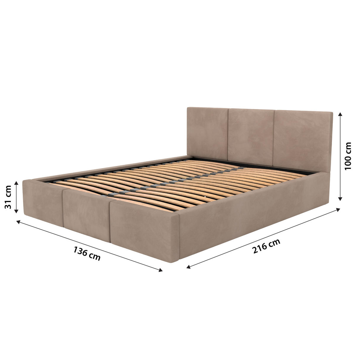 POLSTERBETT mit Stauraum Beige 120x200cm Kopfteil 100cm - Beige, Holzwerkstoff/Textil (120/200cm) - Muralo