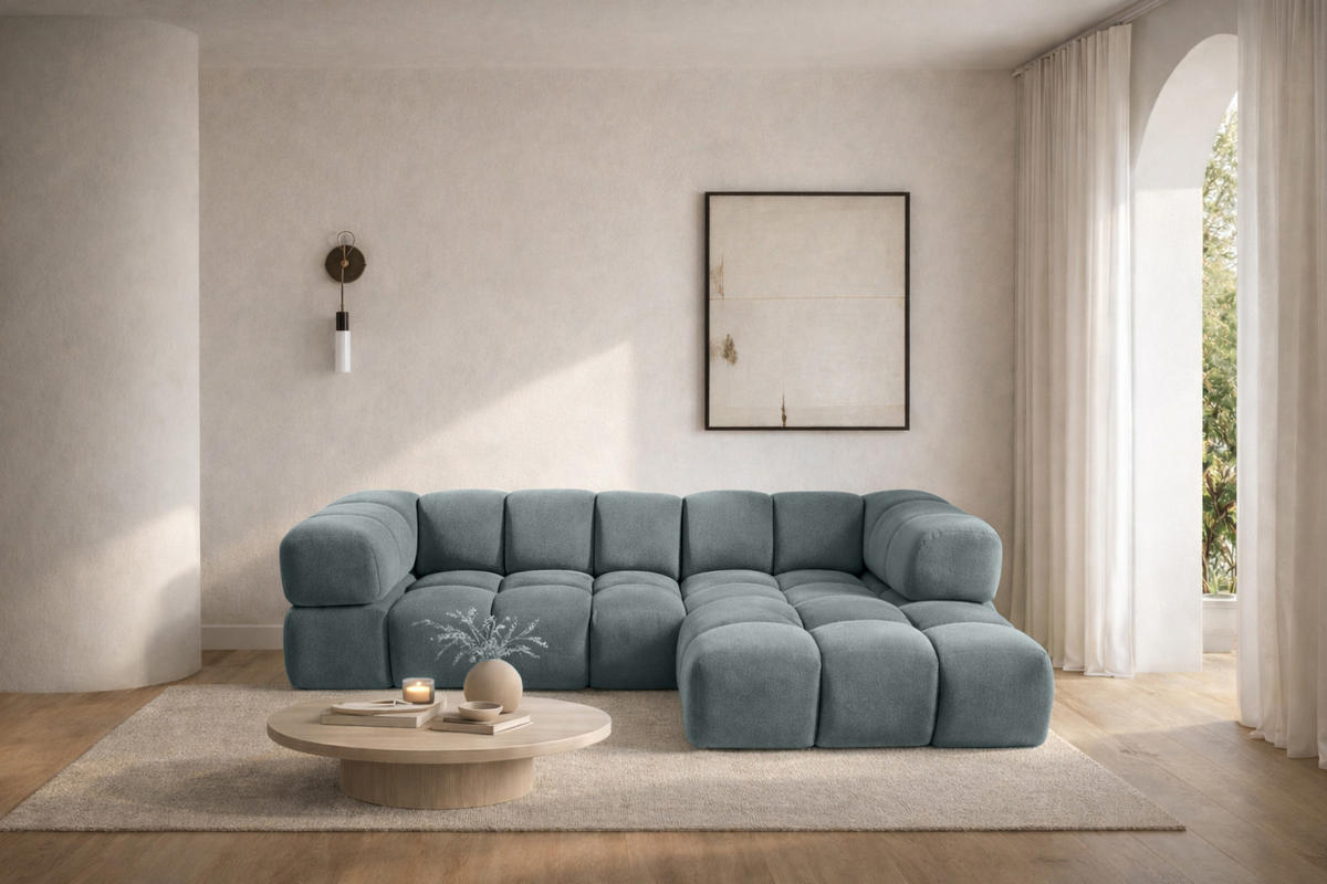 ECKSOFA L-Form Averro, stoff Bluvel, Blaugrau, Rechts - Blaugrau, Holz (280/150cm) - Kaiser Möbel