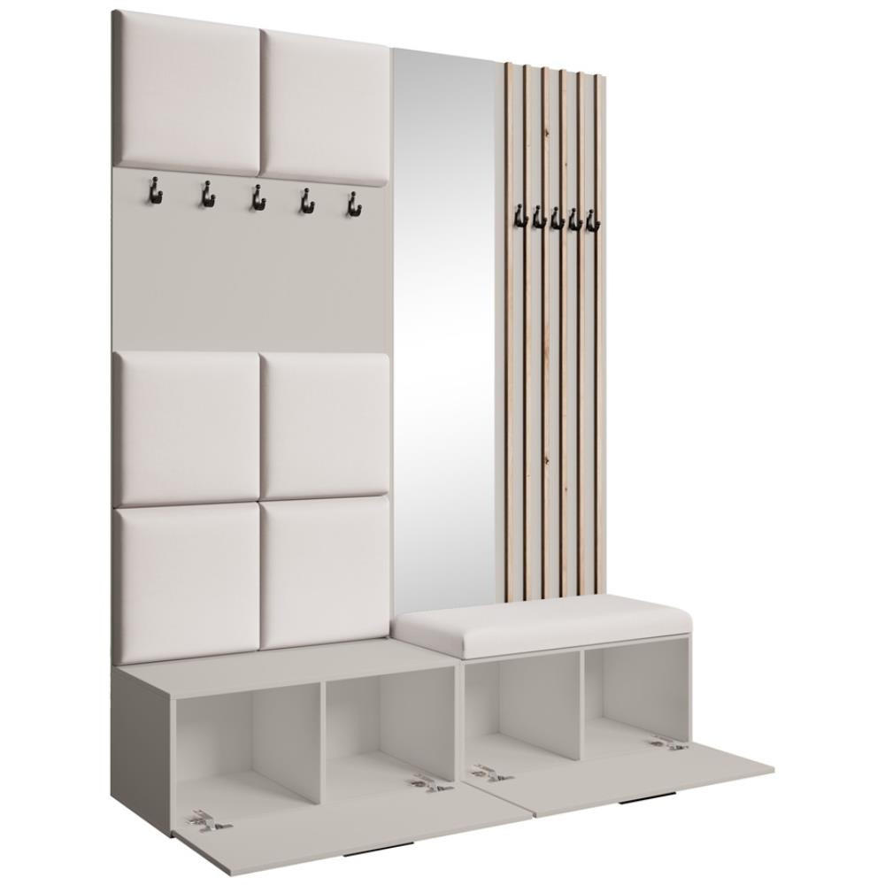 GARDEROBE Margaret I+II 162/203/43 mit gepolsterten Paneelen/Lamellen/Spiegel - Kaschmir/Schwarz, Holzwerkstoff/Kunststoff (162/203/43cm) - Beautysofa