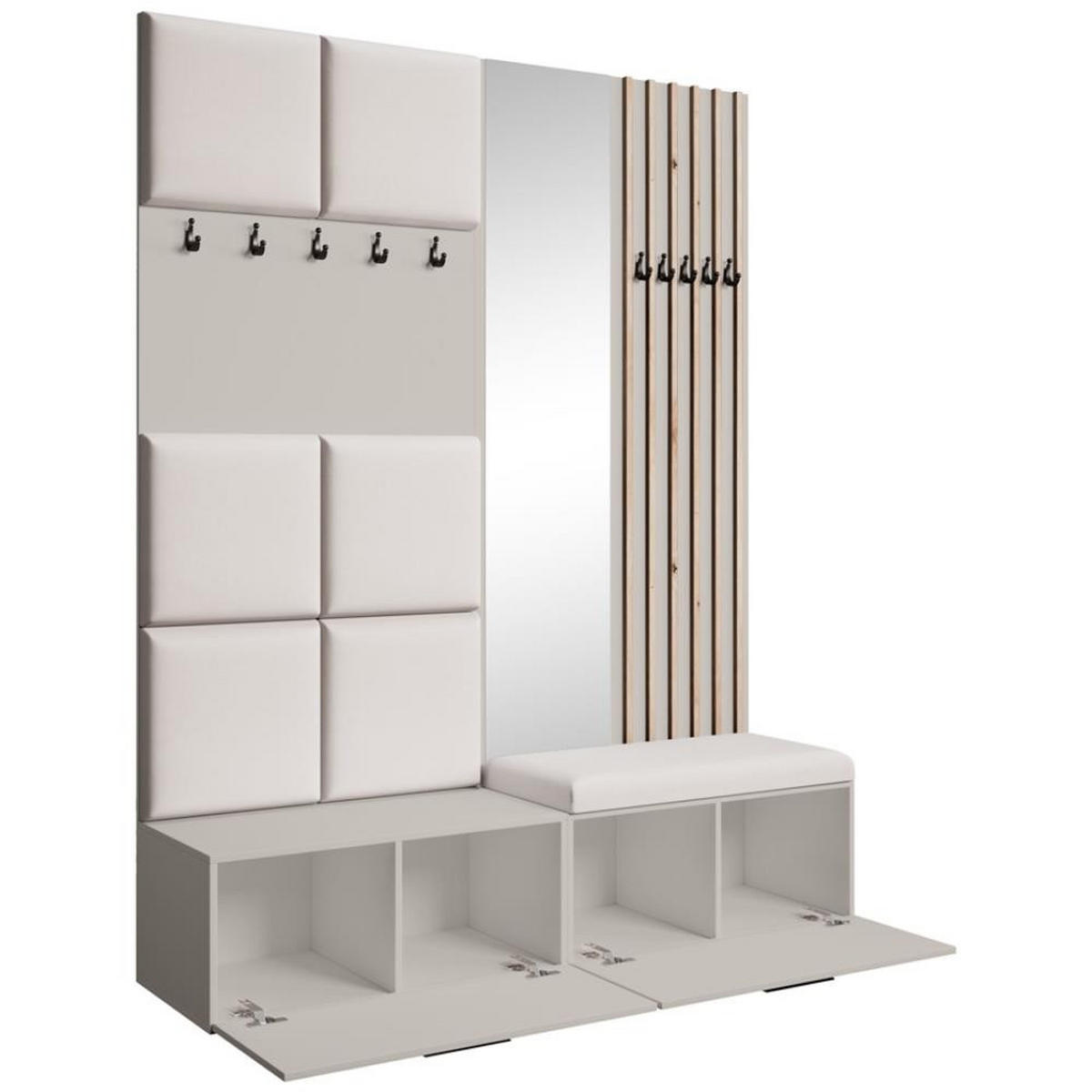 GARDEROBE Margaret I+II 162/203/43 mit gepolsterten Paneelen/Lamellen/Spiegel - Kaschmir/Schwarz, Holzwerkstoff/Kunststoff (162/203/43cm) - Beautysofa