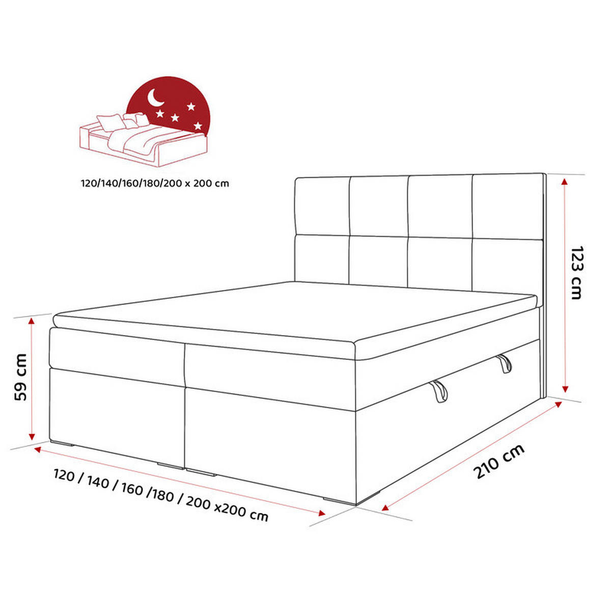 BOXBETT MAGNUS 180/200 cm mit Matratze und Topper, Schwarz - Schwarz, Textil (180/200cm) - Idohome