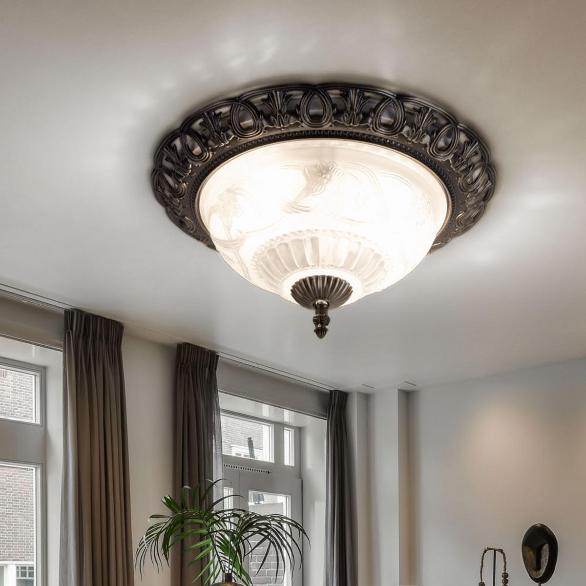 LED DECKENLEUCHTE Stahl Silber antik - Silberfarben, Glas (33/33/17cm) - Globo Lighting