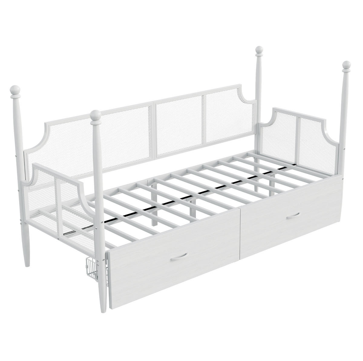 KOVOVÁ postel, 90/200 cm bílá, se 2 zásuvkami a funkcí pohovky - bílá, kov (90/200cm) - BEAOK