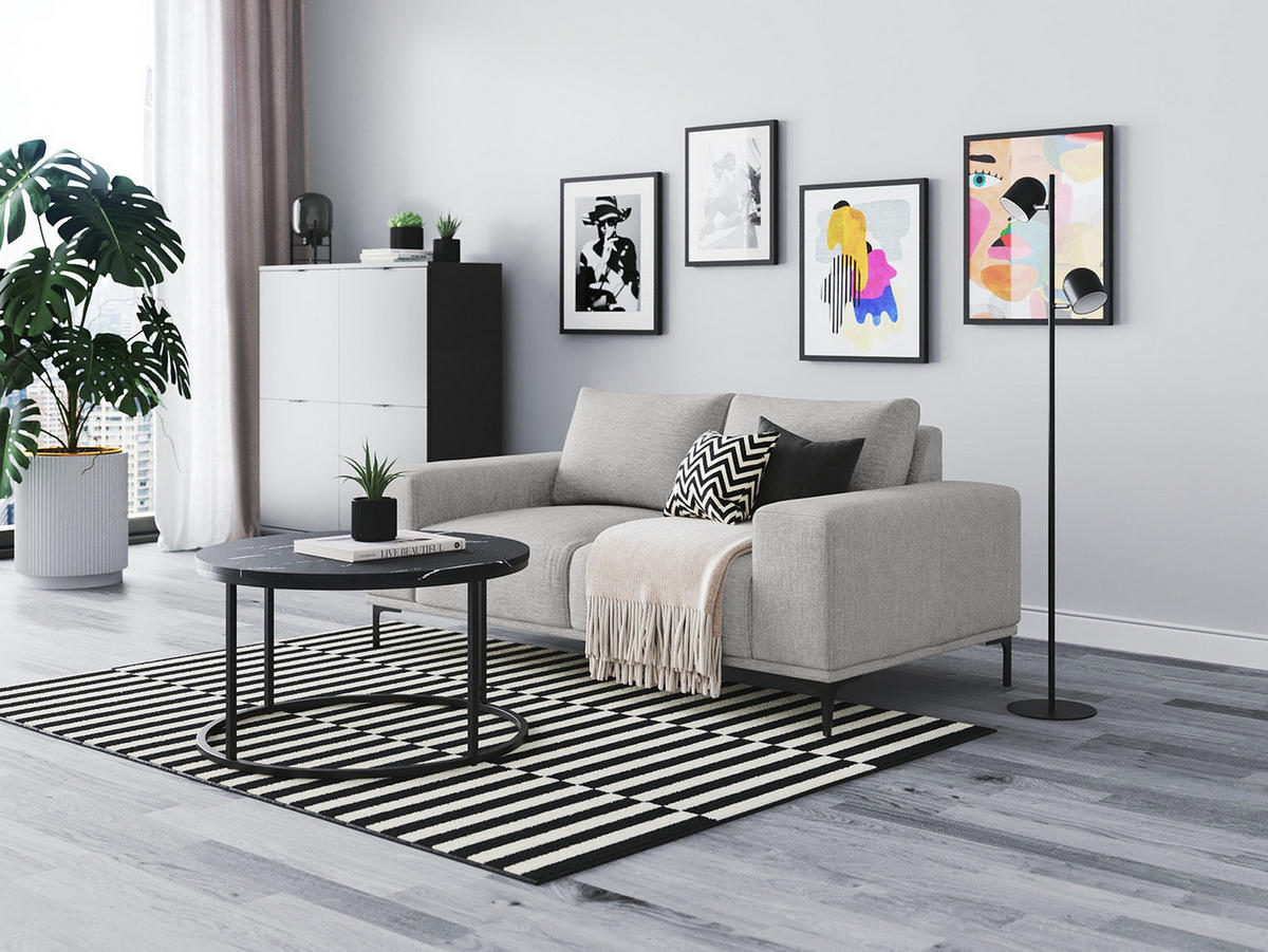 2-SITZER SOFA - Schwarz/Grau, Textil/Metall (180/78/91cm) - home24