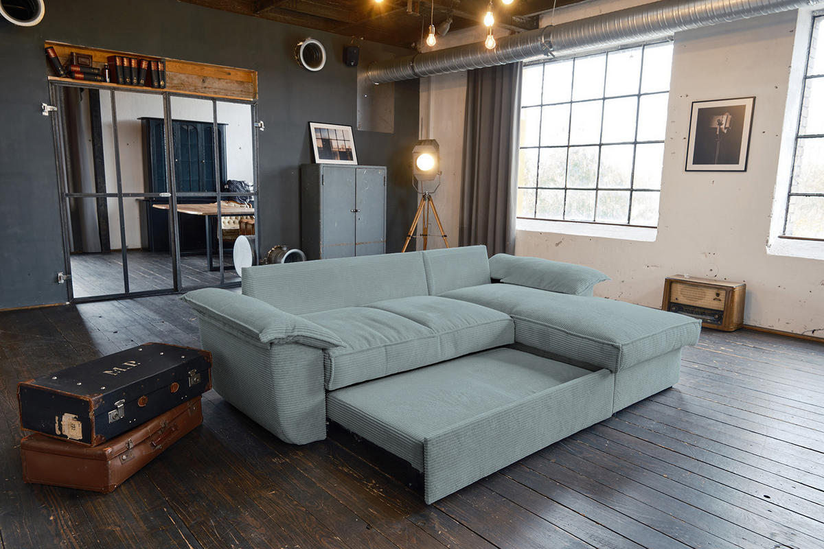 ECKSOFA DAMETO Hellblau Cord - Schwarz/Hellblau, Kunststoff/Textil (266/174cm) - KAWOLA
