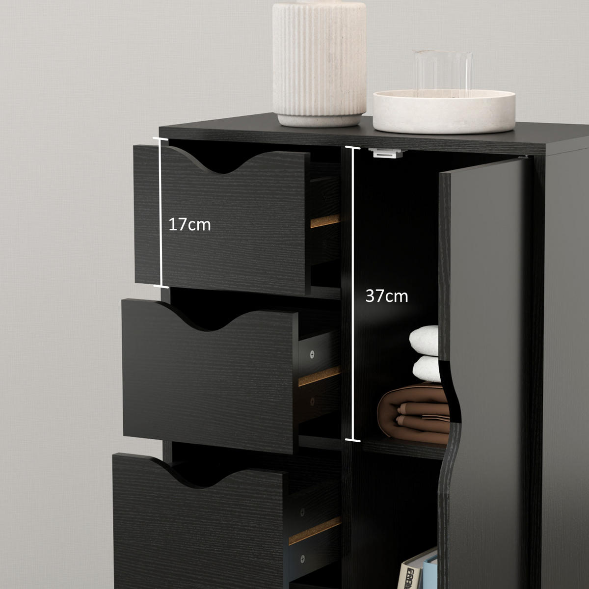 KOMMODE DE-12423 54/29/83 cm Schwarz - Schwarz, Holzwerkstoff (54/83/29cm) - ComfortXL