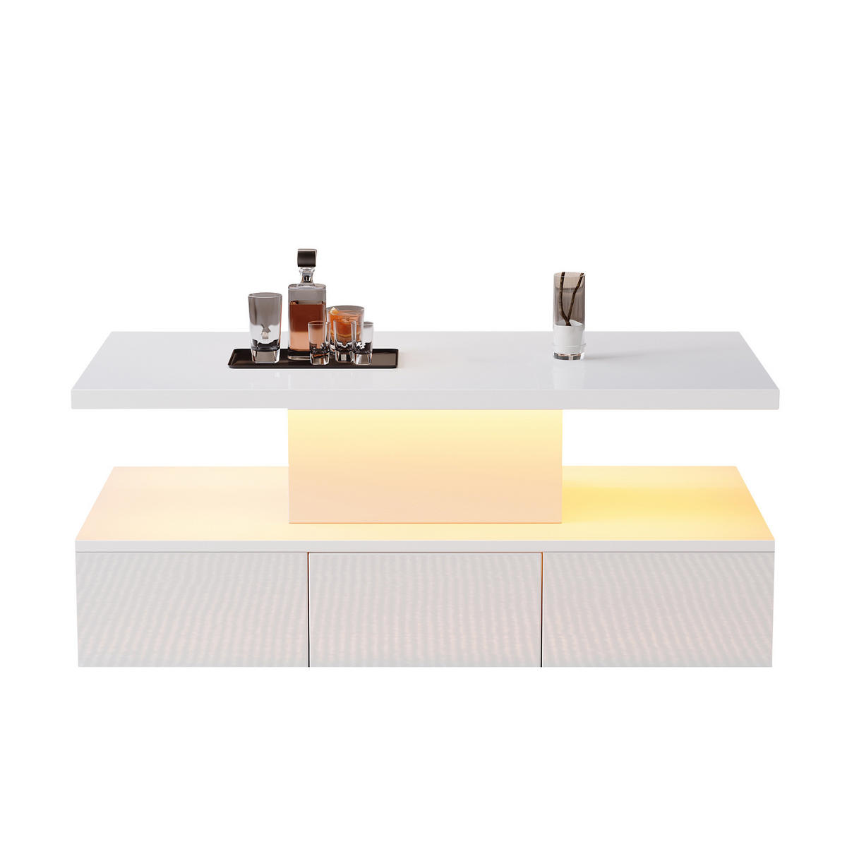 COUCHTISCH 100/50/39 cm in Weiß mit LED-Beleuchtung, Hochglanz und Schublade - Weiß, Holzwerkstoff (100/50/39cm) - Flora Grace