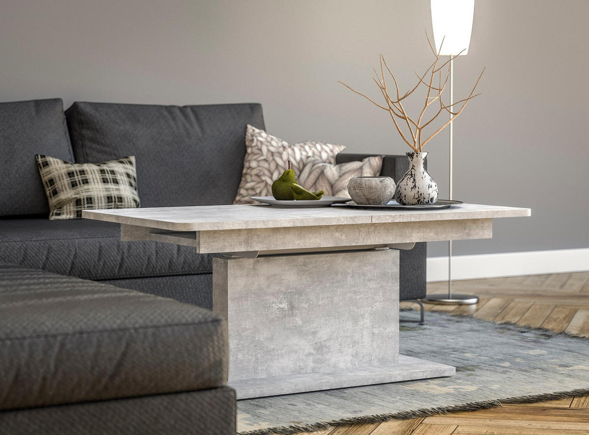 COUCHTISCH rechteckig Beton 126/70/58 cm - Hellgrau, Holzwerkstoff (70/126/57cm) - designimpex