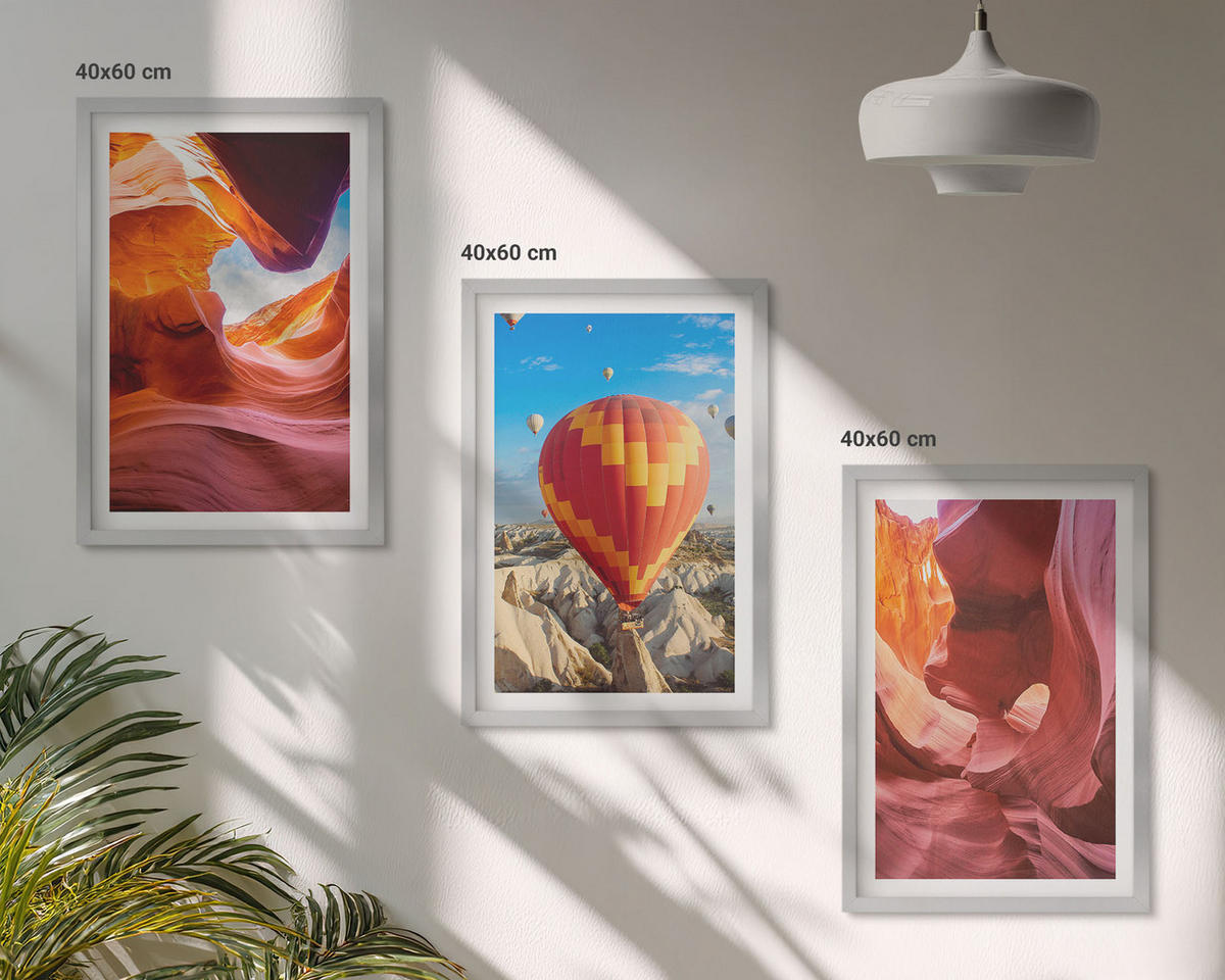 BILDER SET 3er Set - 40x60 cm Silberner Rahmen - Wüstenschluchten aus der Ballonfahrt - Silberfarben, Kunststoff (40/60cm) - TULUP