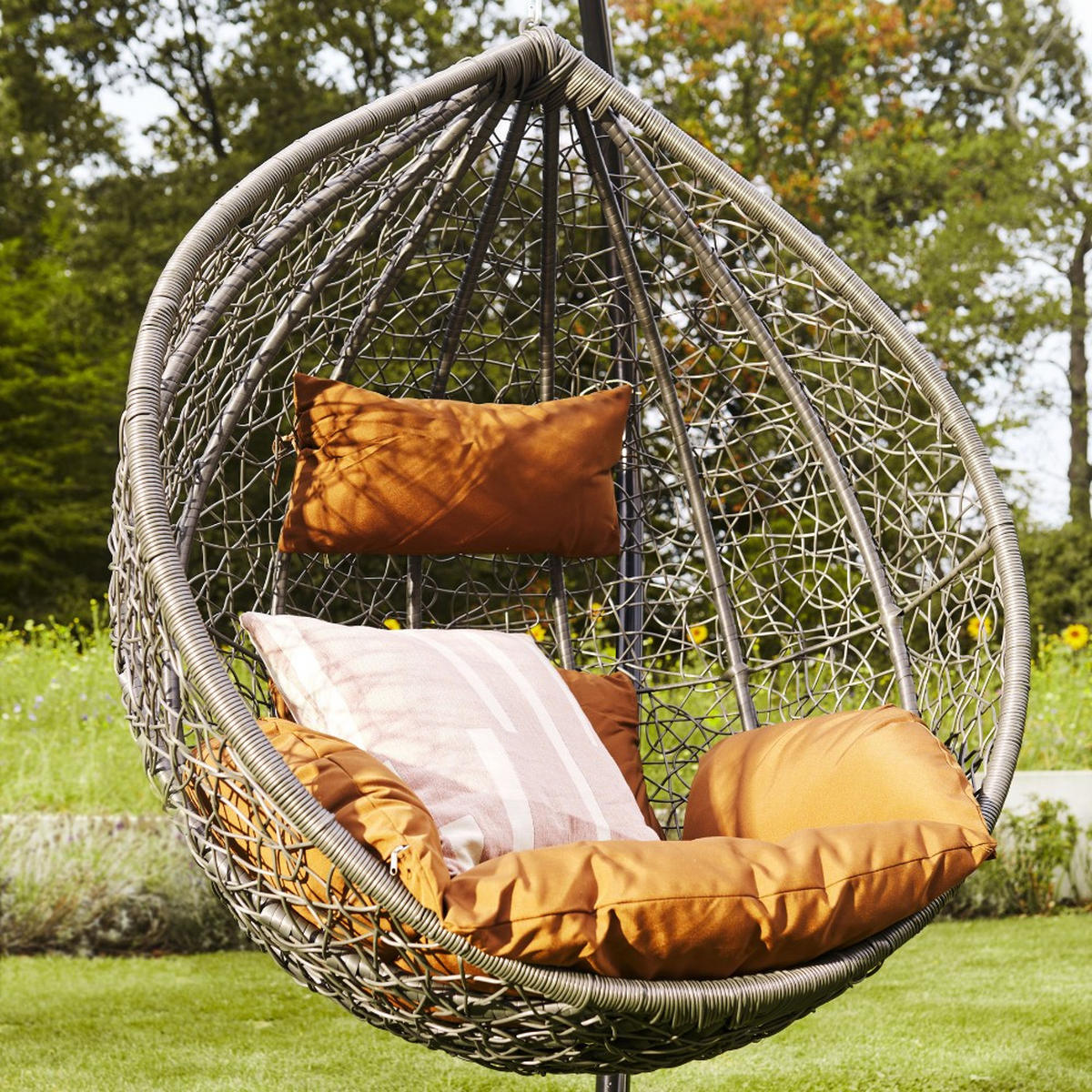HÄNGESESSEL CIELO - Farbe: Braun, Ausstattung: Mit Regenabdeckung - Grau, Kunststoff (104/200/104cm) - Home Deluxe