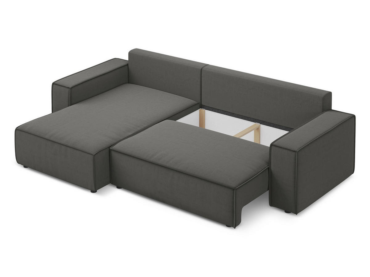 ECKSOFA mit Schlaffunktion Samt Stoff Grau - Dunkelgrau/Schwarz, Kunststoff/Textil (185/290cm) - Makamii