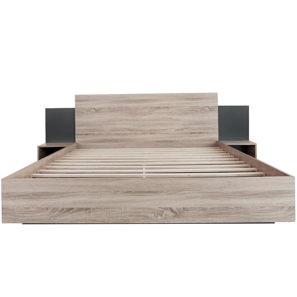 DOPPELBETT 160/200 cm Sonoma-Eiche Dunkelgrau mit 2 Nachtkommoden - Dunkelgrau, Holz (160/200cm) - OKWISH