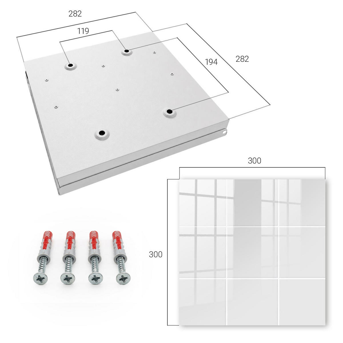 SCHLÜSSELBOX Weiß 30x30 cm – Türöffnung nach rechts - Helle Fliesen - Weiß, Metall (30/30/5cm) - TULUP
