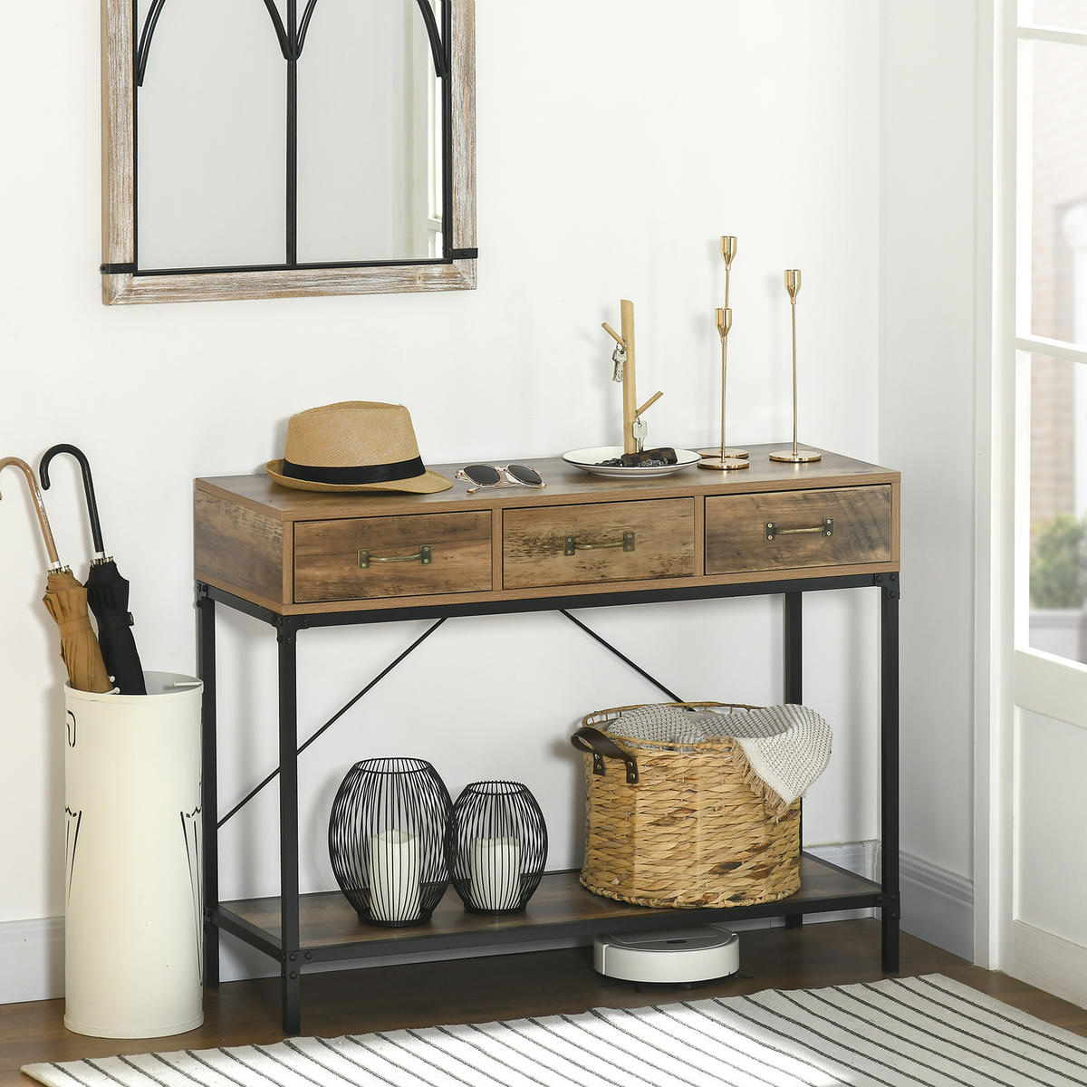 KONSOLENTISCH DE-16801 Hellbraun & Schwarz - Braun, Holzwerkstoff (100/35/76.5cm) - ComfortXL