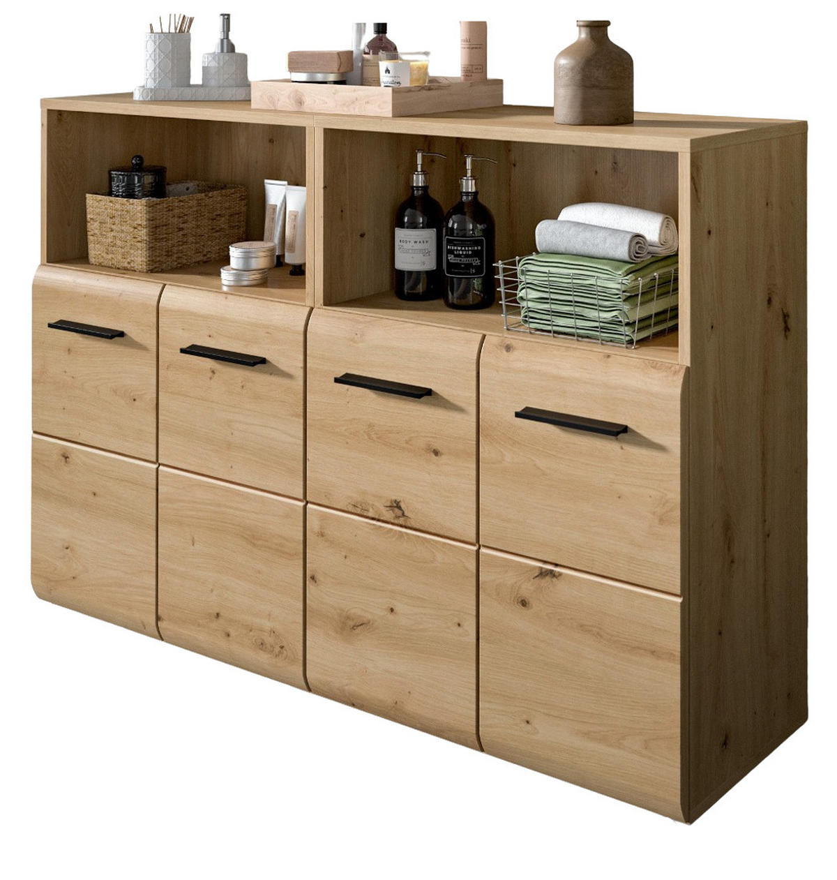 BADKOMMODE Set Eiche Artisan, 2x Badkommode 60 x 80 cm, Cover - Schwarz/Eiche Artisan, Holzwerkstoff/Kunststoff (120/80/30cm) - Inn.Furn