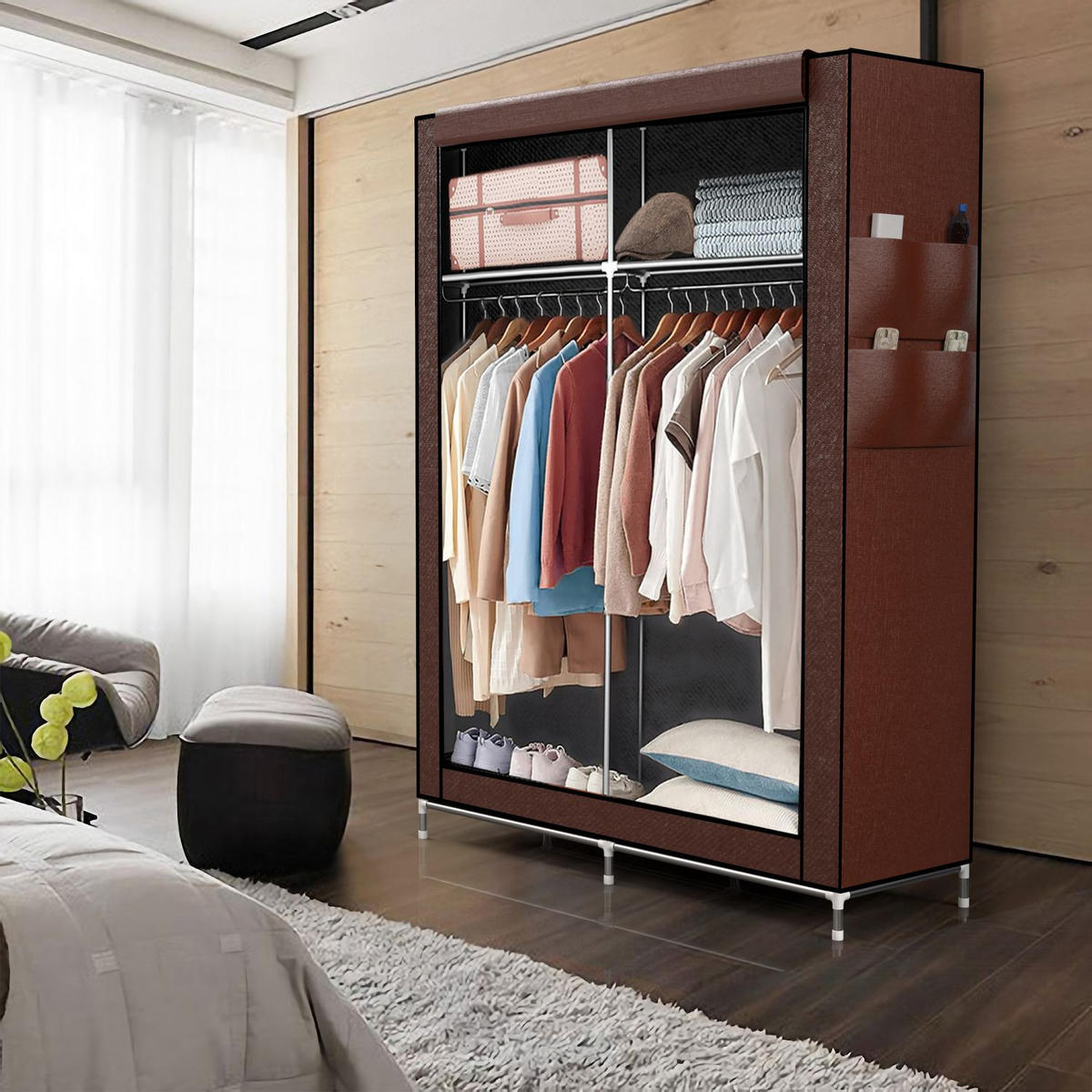STOFFSCHRANK - Braun, Textil (45/170/108cm) - Intirilife
