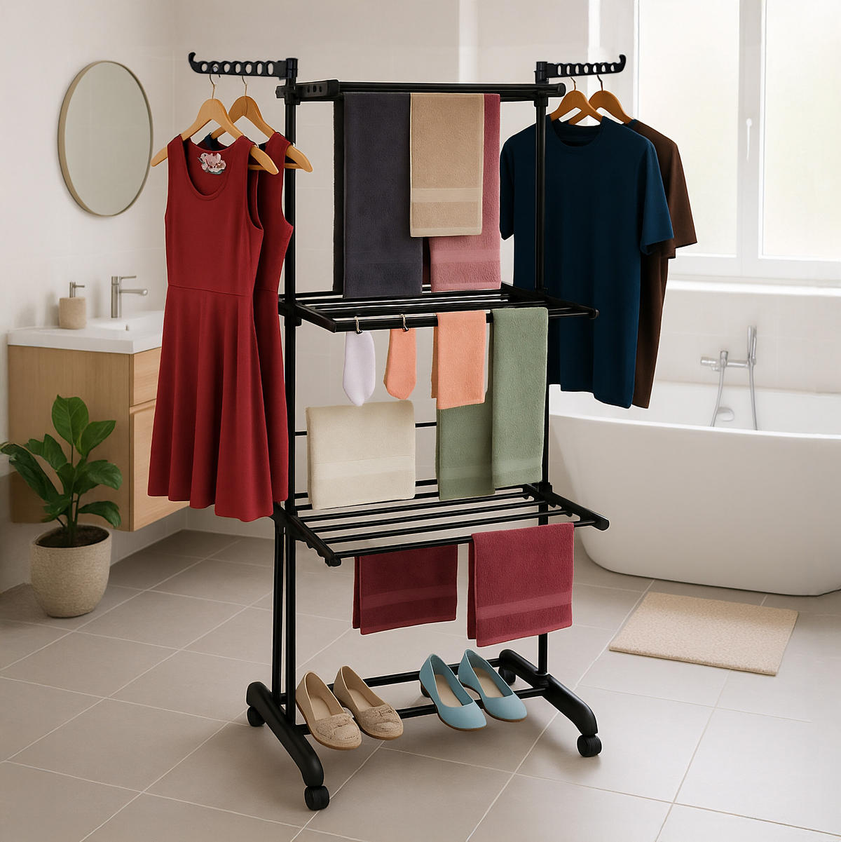 SUŠIAK na prádlo - čierna, kov/plast (126/179/63.5cm) - Relaxdays