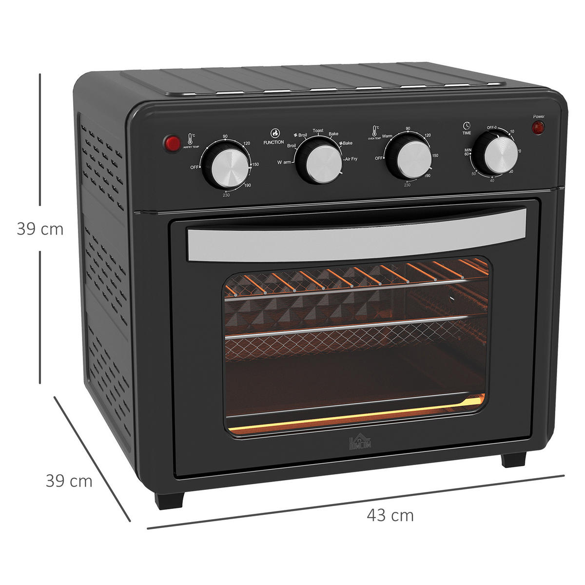 MINIBACKOFEN 30L mit Umluft & Heißluftfritteuse, 7 Modi Mini Ofen mit Backblech, Grillrost, Frittierkorb & Timer - Schwarz, Metall (43/39/39cm) - Beaface