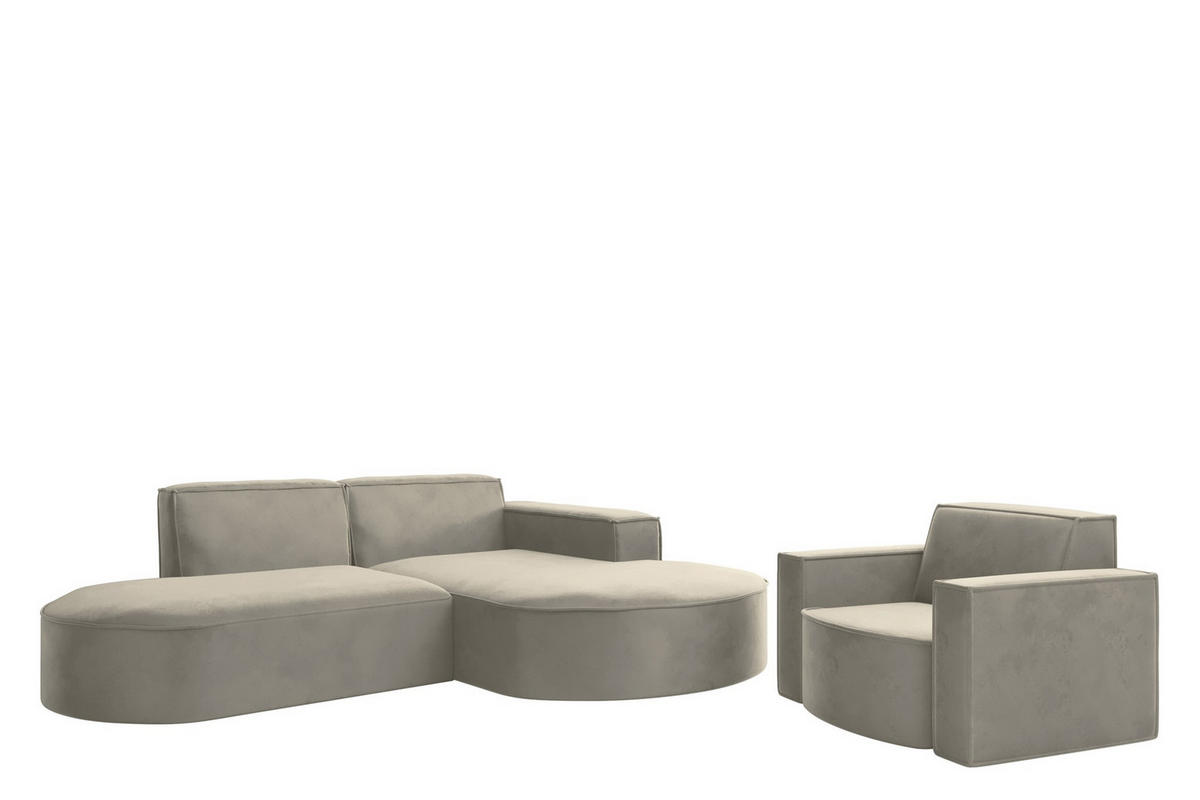 SOFASET Palma Ecksofa Sessel Opera - Perlmutt, Holzwerkstoff/Textil (236/78/165cm) - Fun Möbel