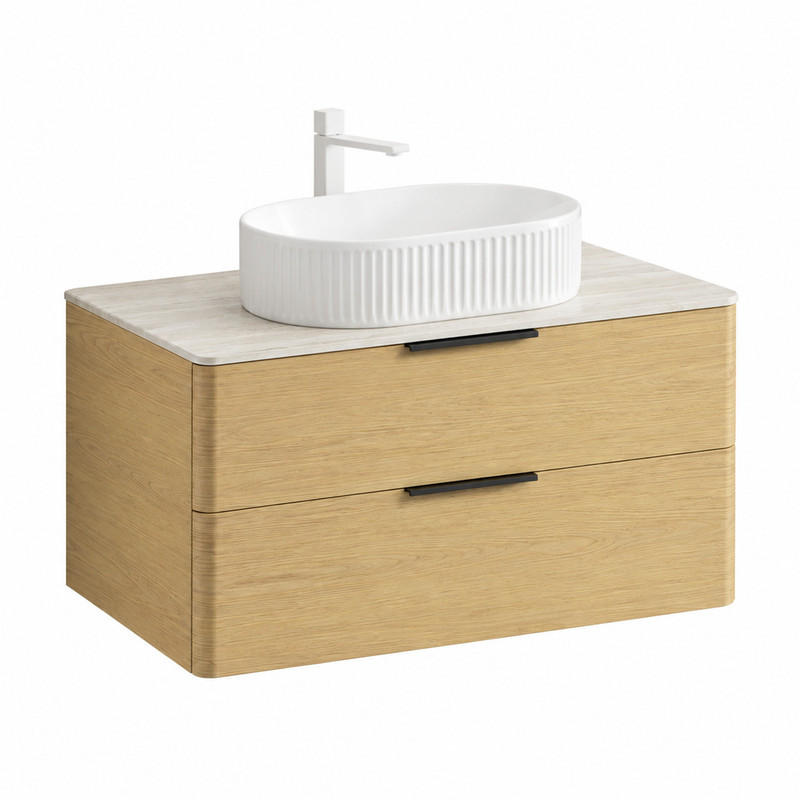 WASCHTISCH 90 cm mit 2 Schubladen Beige, Oak, White - Beige, Holzwerkstoff (46/62.2/90cm) - Beauniv