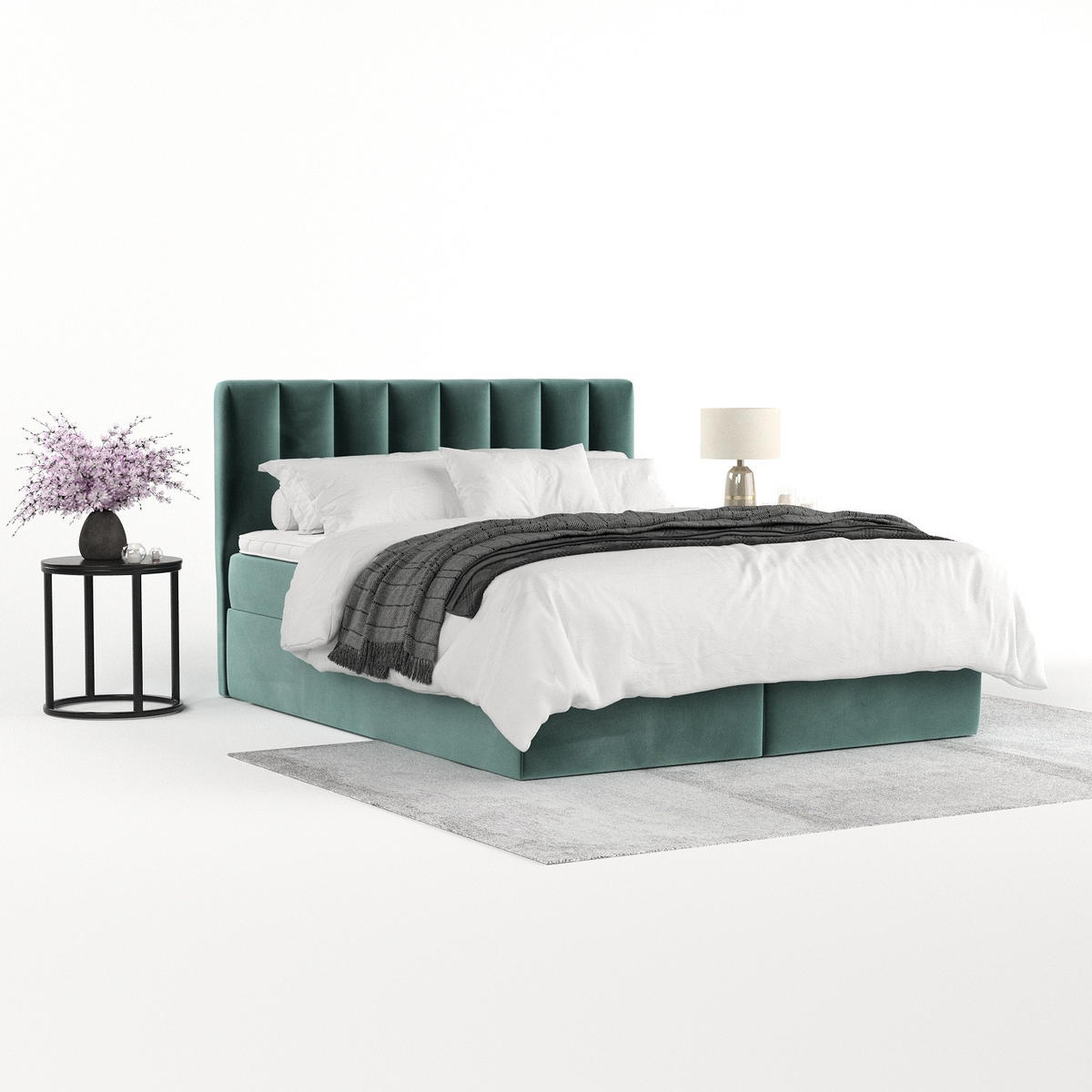 BOXBETT Lusso 200/200 cm Türkis im Kronos Stoff - Türkis/Schwarz, Holz/Holzwerkstoff (200/200cm) - AltaBeds