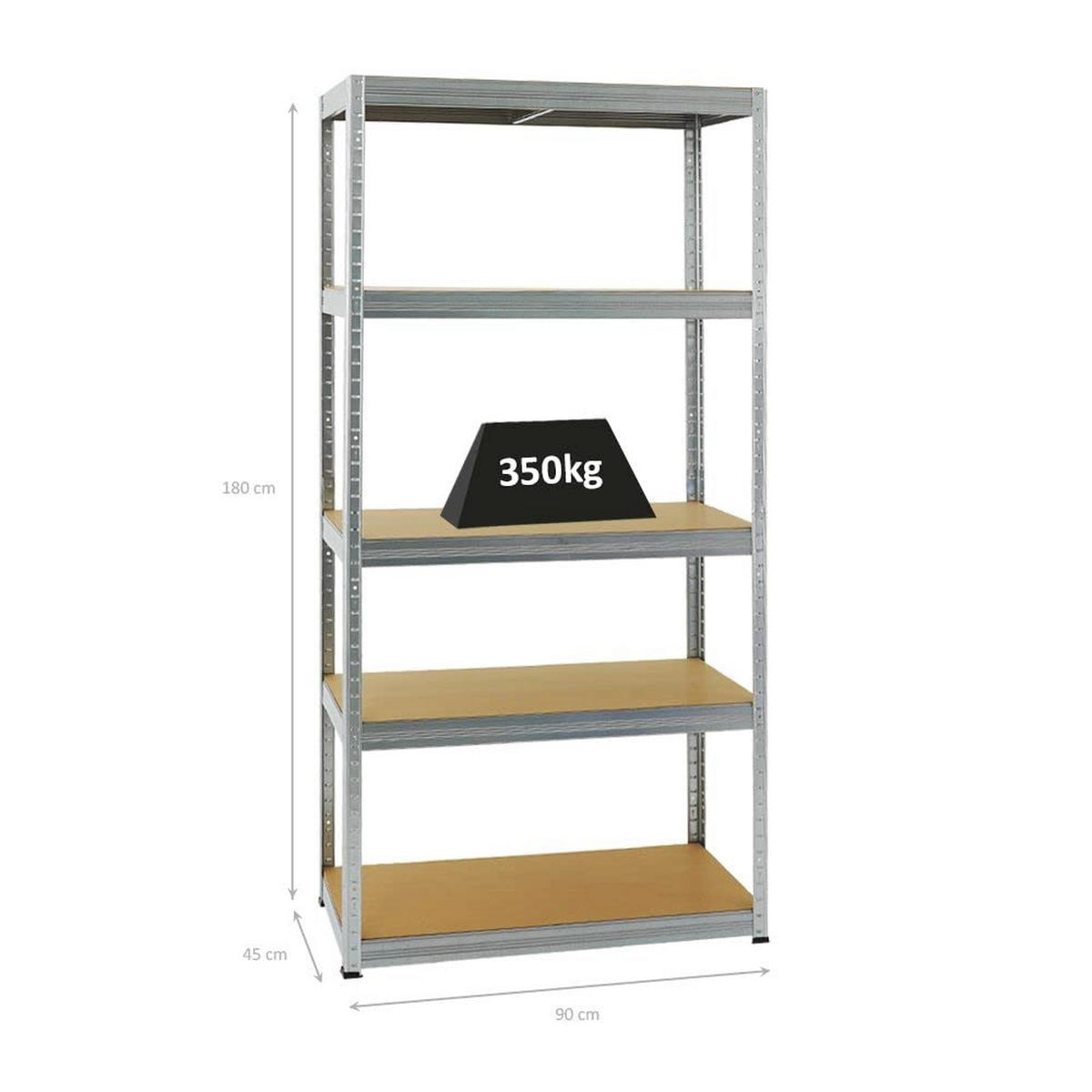 SCHWERLASTREGAL Slim Elephant S 180x90x45 cm 5 Ebenen Fachlast 350 kg Verzinkt - Silberfarben, Metall (90/180/45cm) - PROREGAL