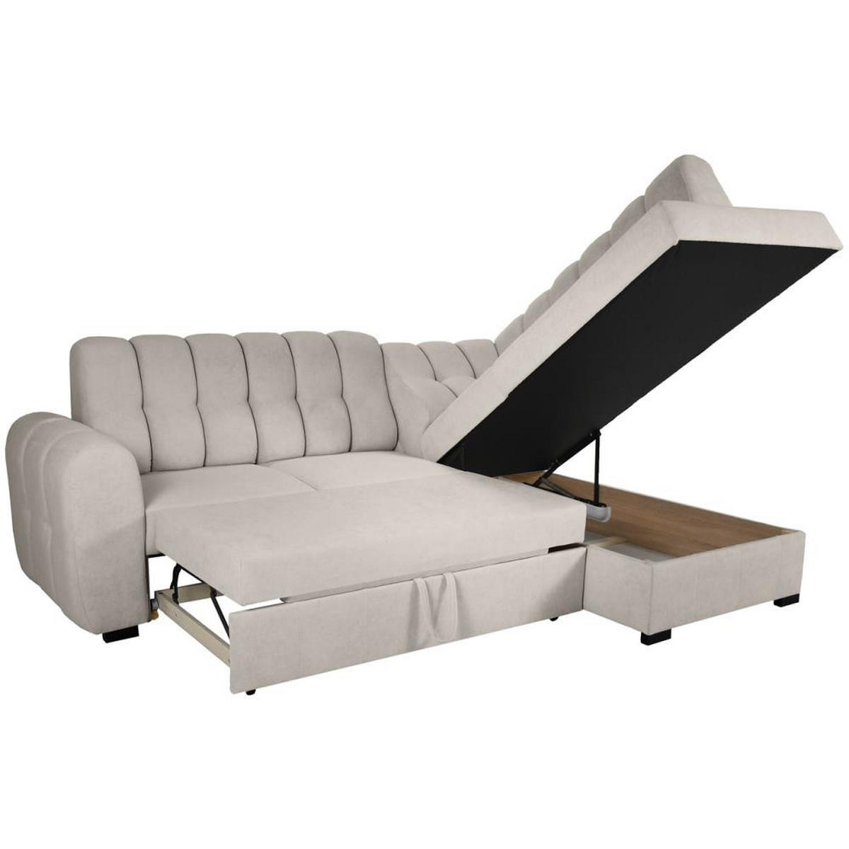 ECKSCHLAFSOFA Zoja rechts cappuccino - Schwarz/Cappuccino, Textil (261/193cm) - Beautysofa
