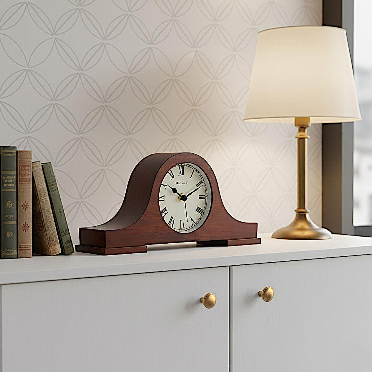 TISCHUHR Holz Vintage BRAUBACH Retro Tisch Uhr, mahagoni braun - Kirschrot, Glas/Holz (33/15/5cm) - Holzwerk