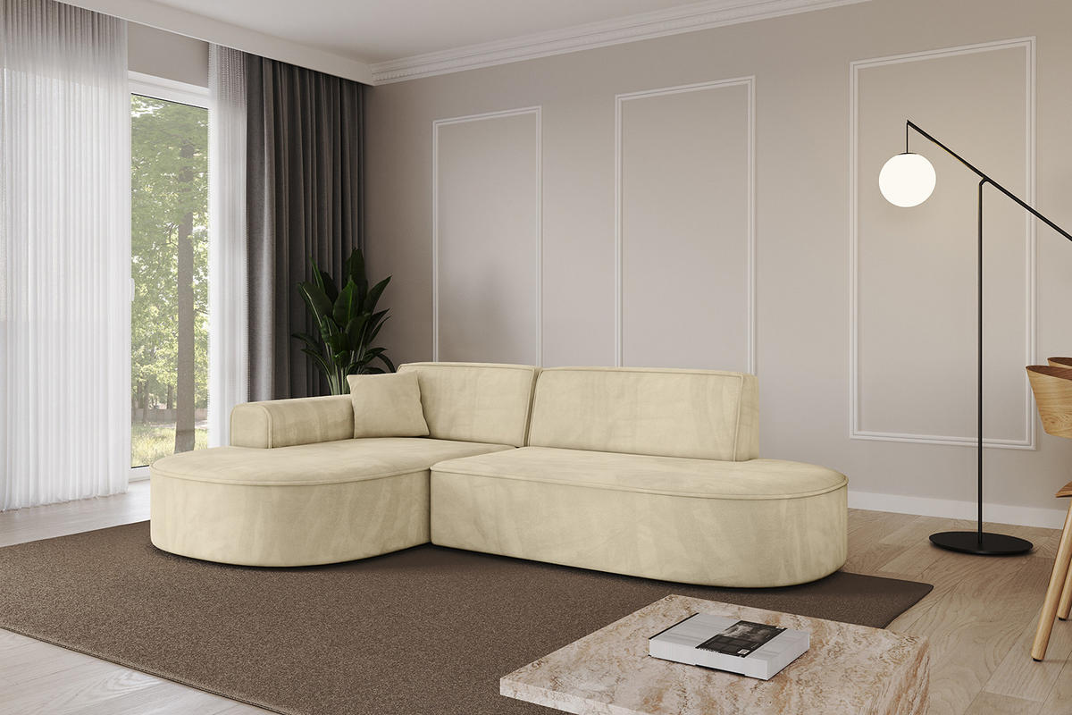 ECKSOFA Ottomane Links MARI-L1 - 243x171x79 cm Beige Velours - Beige/Schwarz, Holzwerkstoff/Kunststoff (243/171cm) - ALTDECOR