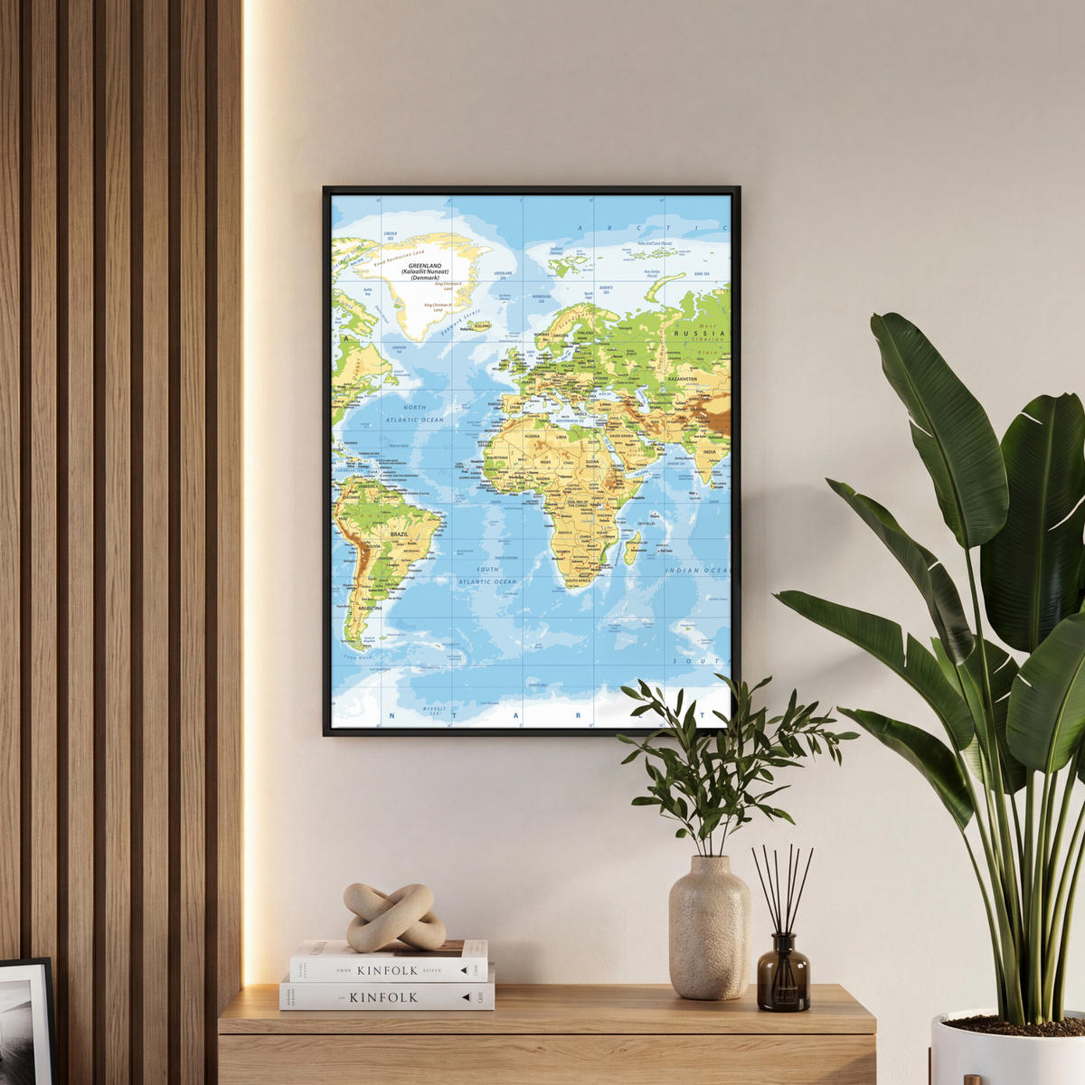 LEINWAND Bilder mit Rahmen - Weltkarte - Statistisch - Blau - Erde - Bildung - 60x80 - Blau, Textil (60/80cm) - MuchoWow