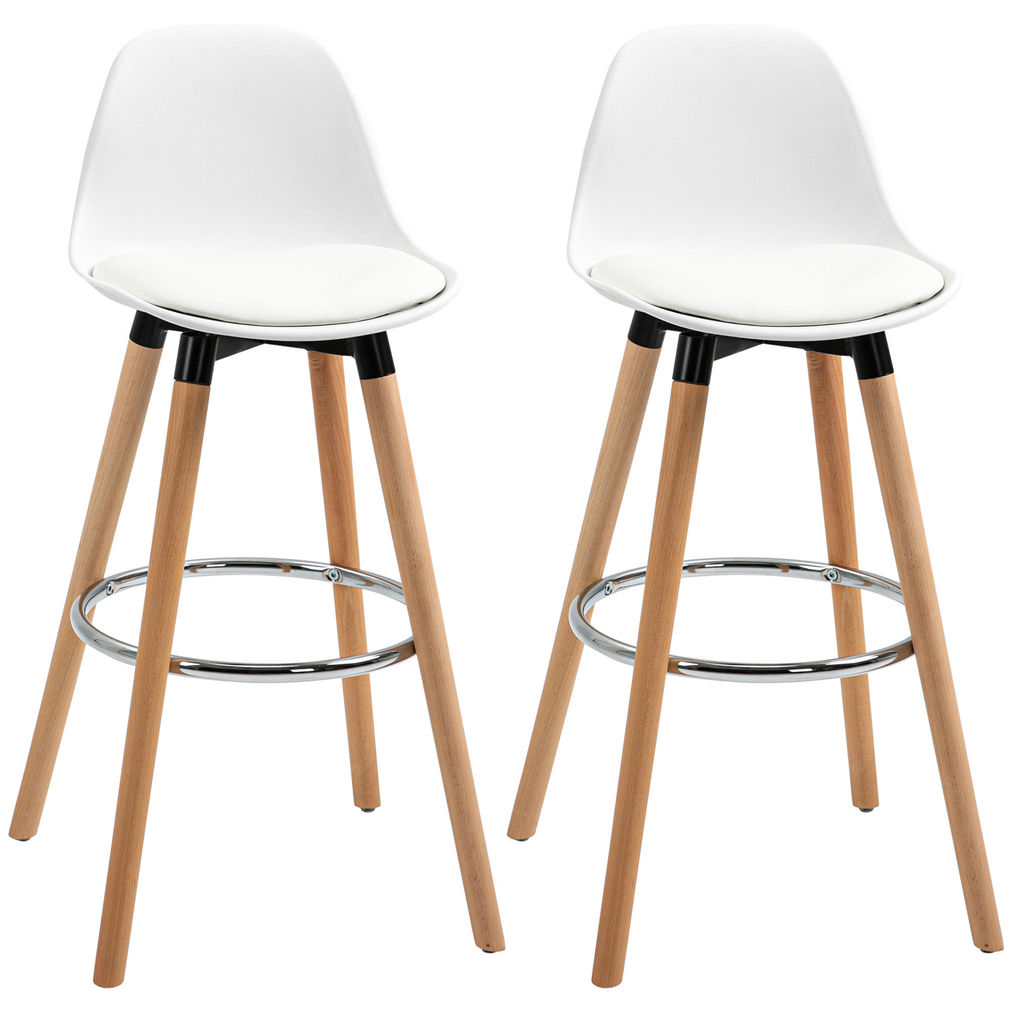 BARHOCKER 2er-Set DE-14704 mit Rückenlehne & Fußstütze Weiß - Weiß, Holzwerkstoff (43/91/43cm) - ComfortXL