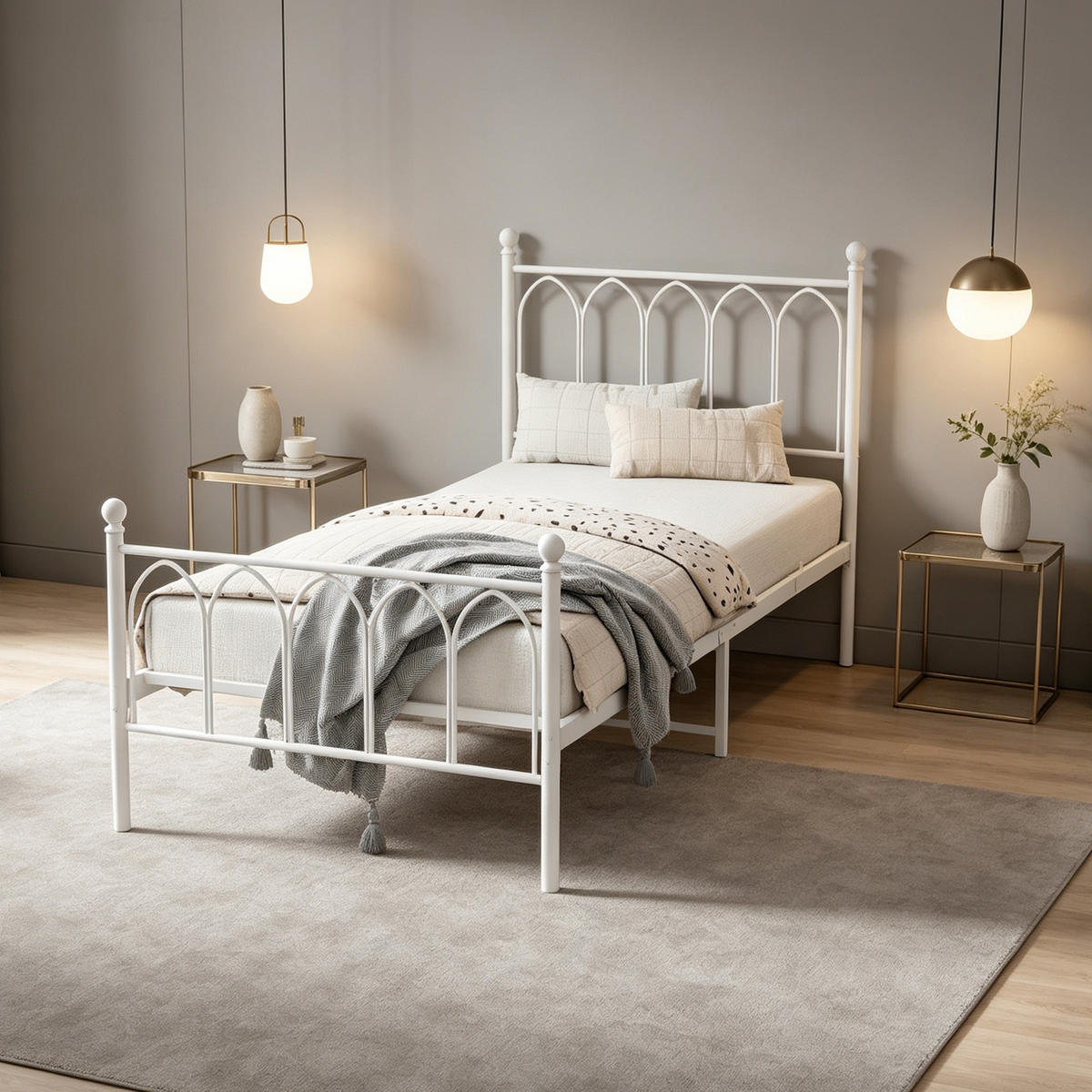 METALLBETT 90/200 cm in Weiß mit Lattenrost und Metallgestell - Weiß, Metall (90/200cm) - CHICFURN