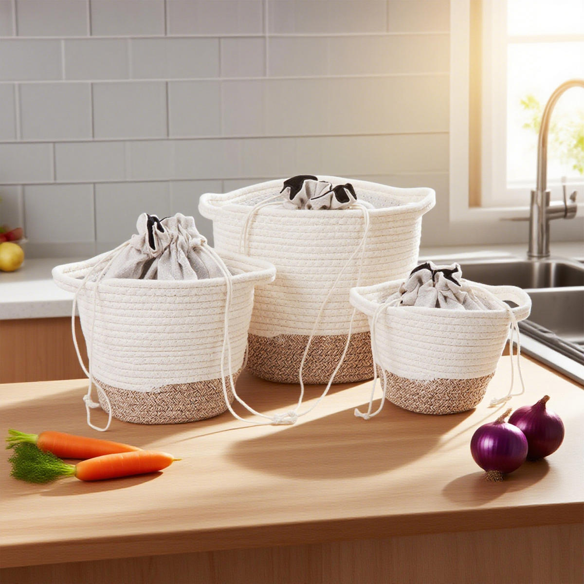 3XKOŠÍKY na zemiaky - viacfarebná, textil - Relaxdays