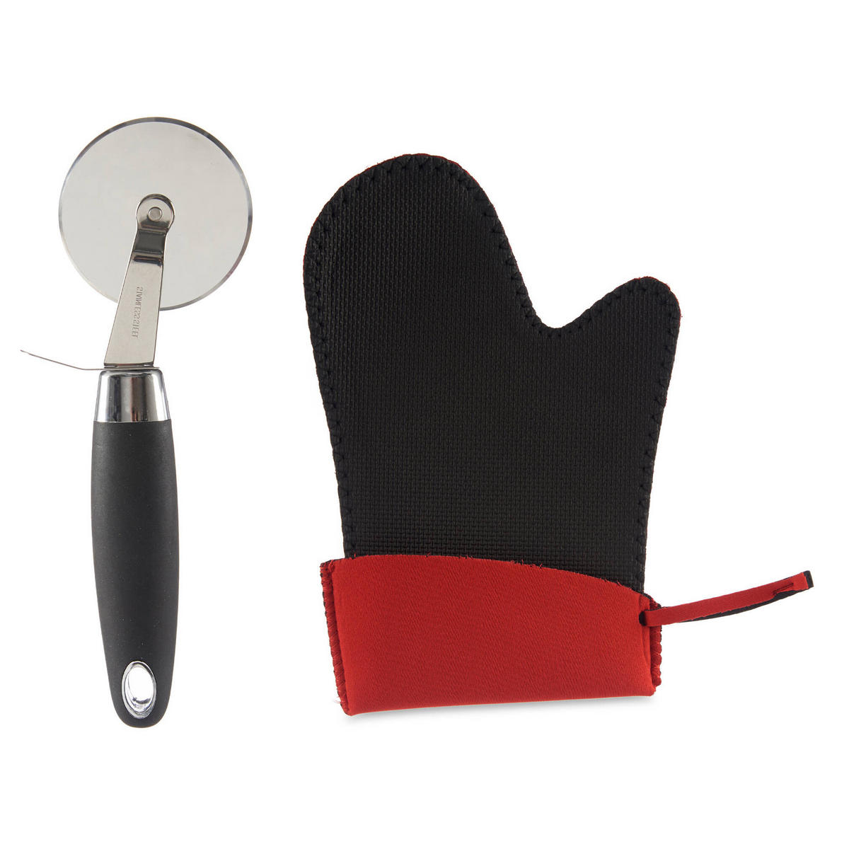 PIZZA-SET Blech 32 cm mit Pizzamesser und Handschuh - Anthrazit, Metall (33/2/33cm) - Kinvara