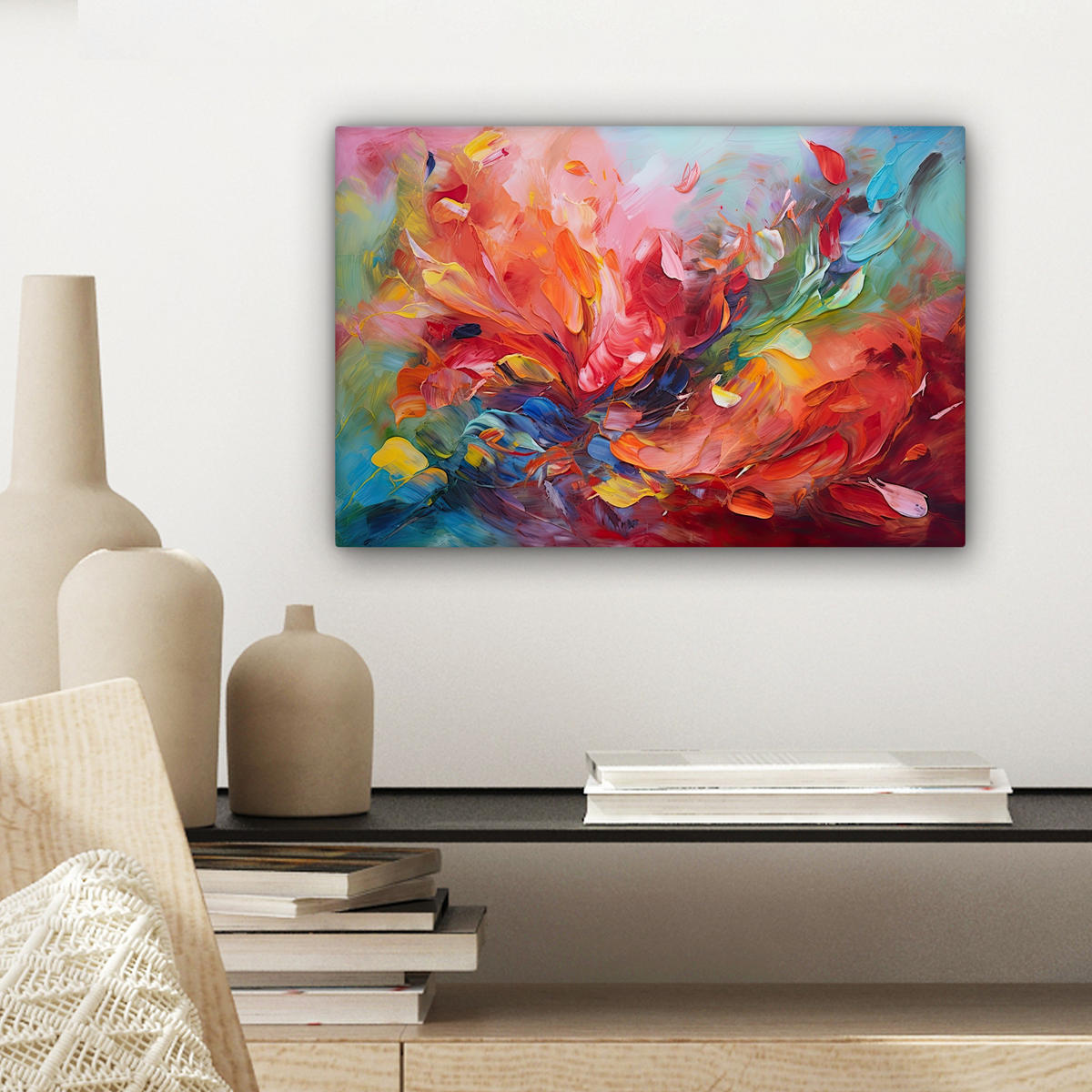 LEINWANDBILD Ölgemälde - Kunst - Abstrakt - Farbenfroh Deko Schlafzimmer 30x20 cm - Altrosa, Textil (30/20cm) - MuchoWow